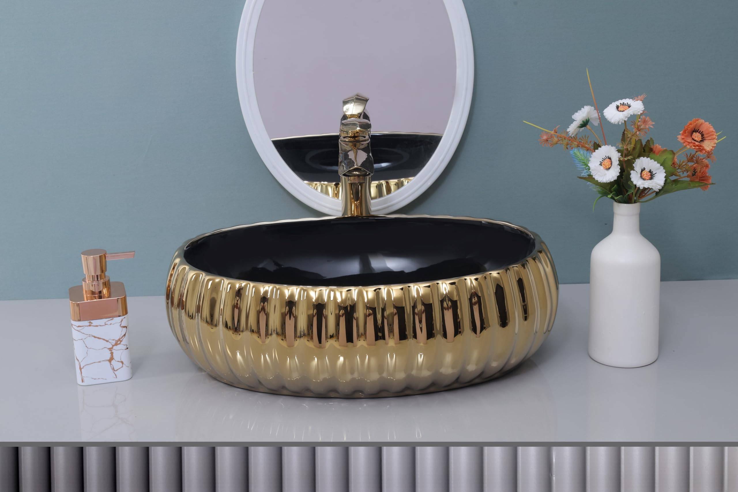 HISRE Designer Table Top Vessel Sink Wash Basin Over Counter/Counter Top Glossy Wash Basin For Bathroom & Living Room (Model - G3061), photo 1 of 4
