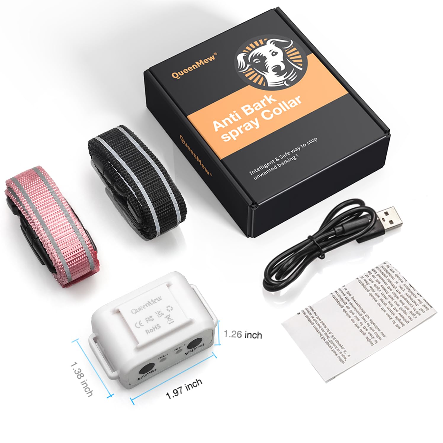 Bubbacare Collare Antiabbaio per Cani, Auto Collari Antiabbaio Ricaricabili Regolabile, Collare Anti Abbaio Sicuro Spruzzo e Vibrazione Efficaci per Cane Piccolo Medio Grande, Bianco