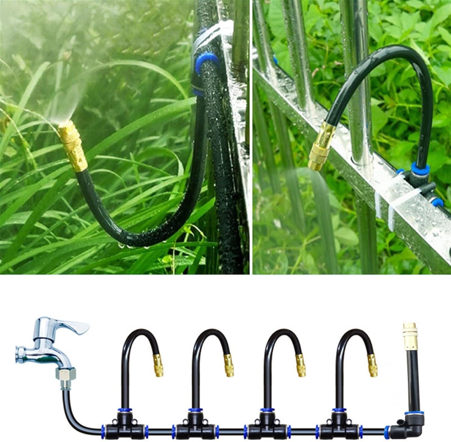 5/10pcs Adjustable Mist Sprinkler 360° Rotating Copper Sprayers 8mm Straight Push Lock Joint Garden Humidification Watering(10pcs Nozzle only)