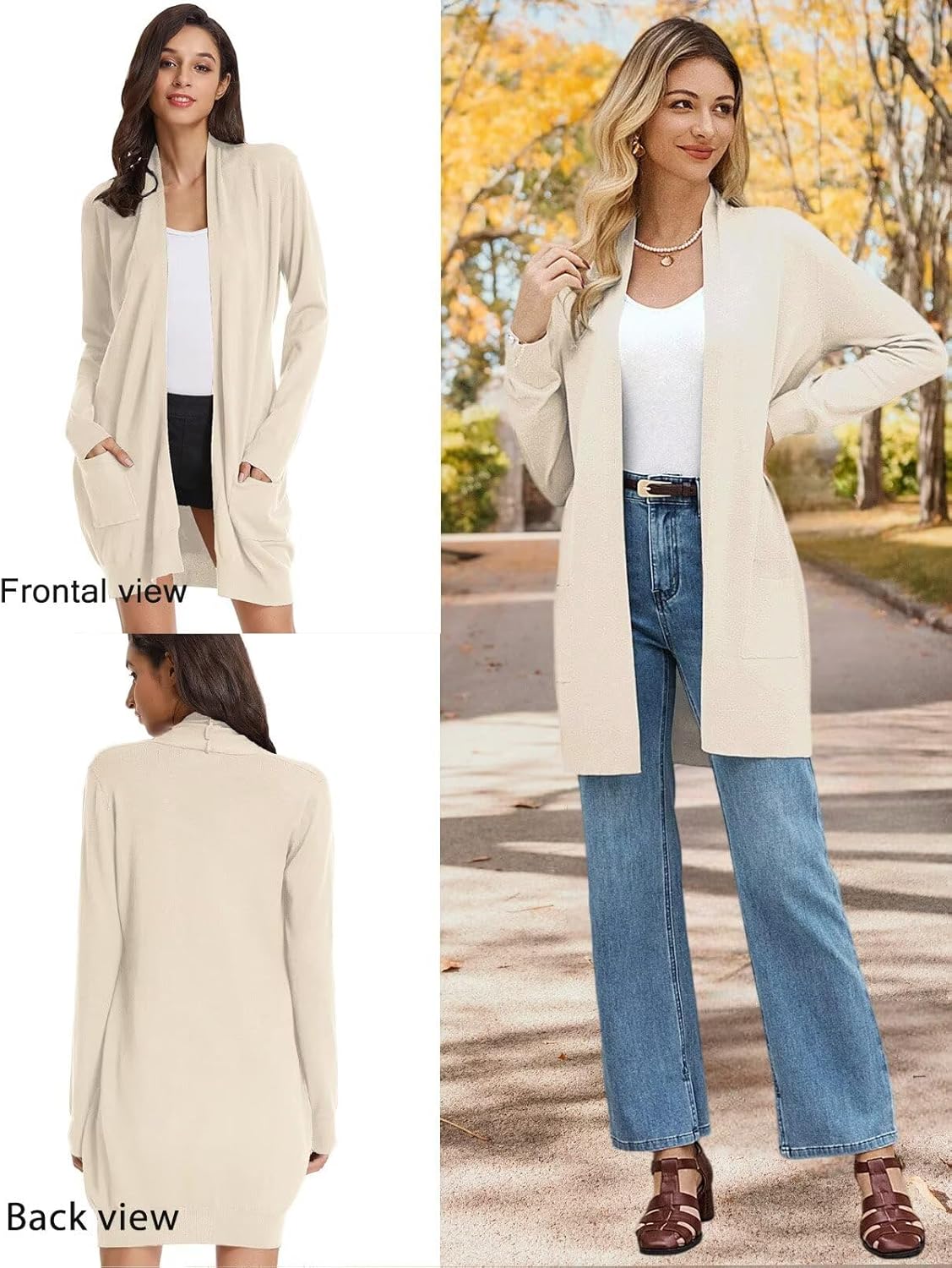 GRACE KARIN Women's Long Cardigan Sweater Open Front Classic Knitted Lightweight Sweater Coat with Pockets - Image 2