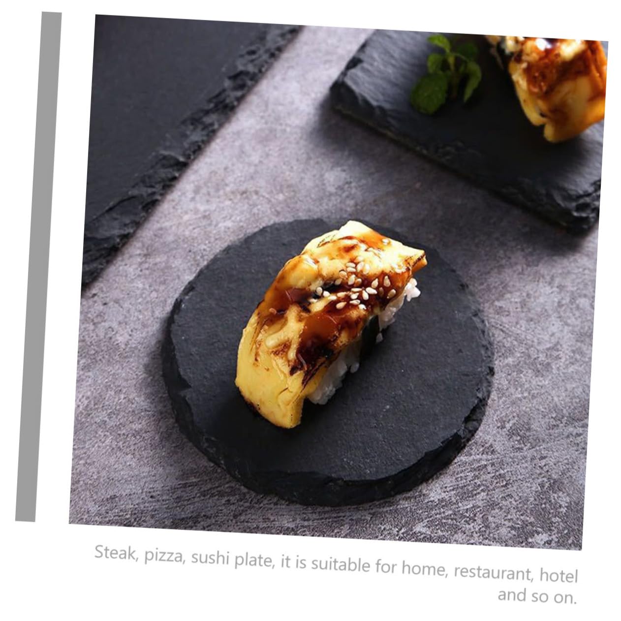 COLLBATH Platos Redondos de Pizarra Natural Pack de 2 Unidades para Servir Carne y Sushi, Material Resistente y Fácil de Limpiar Adecuado para Hogar y Restaurante