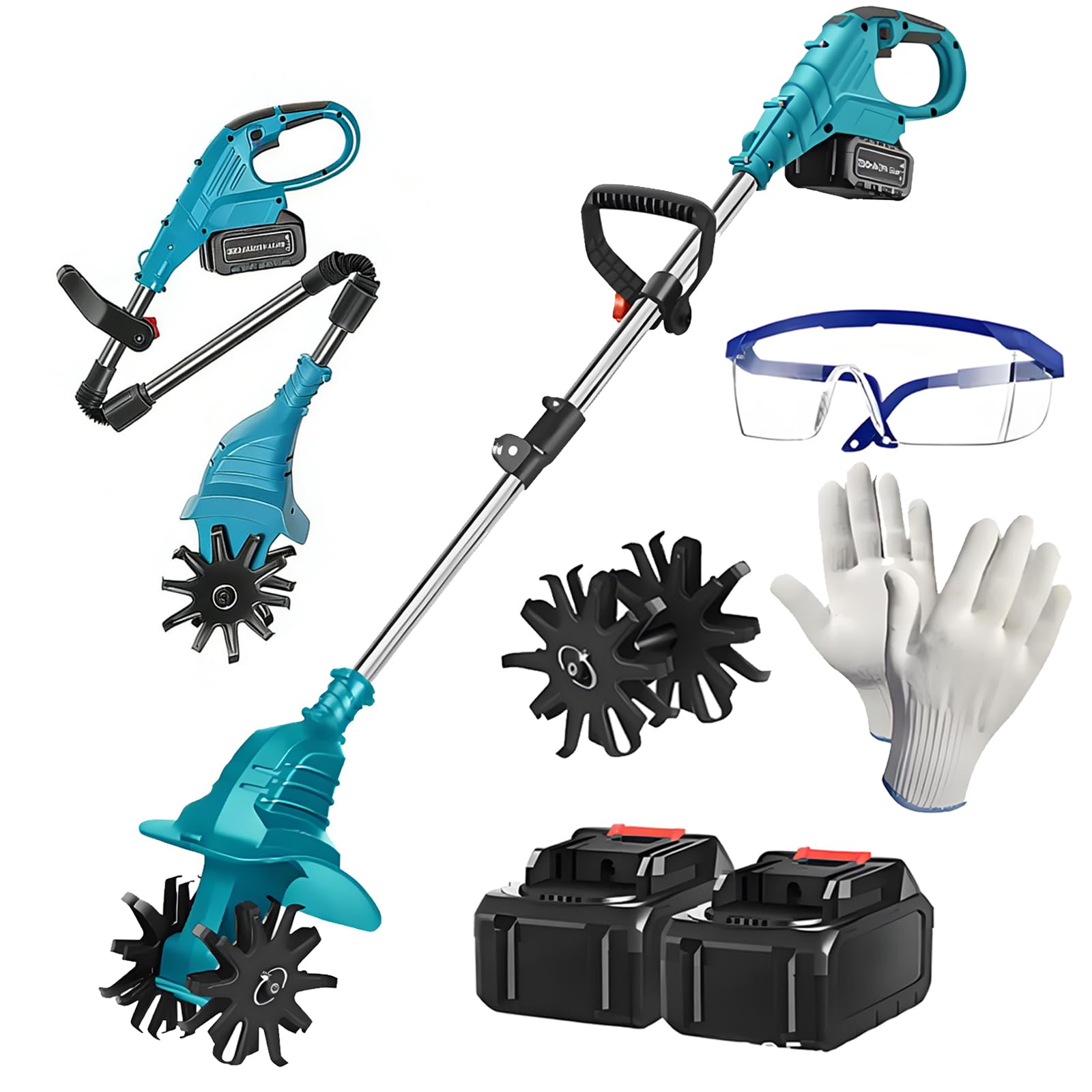Motoazada Eléctrica Inalámbrica 20v Ampliable con 2 Baterías De 4,0ah, Ancho De 30cm Y Profundidad De 22cm, 4 Cuchillas De Acero, 270 RPM, para Huertos Y Jardines