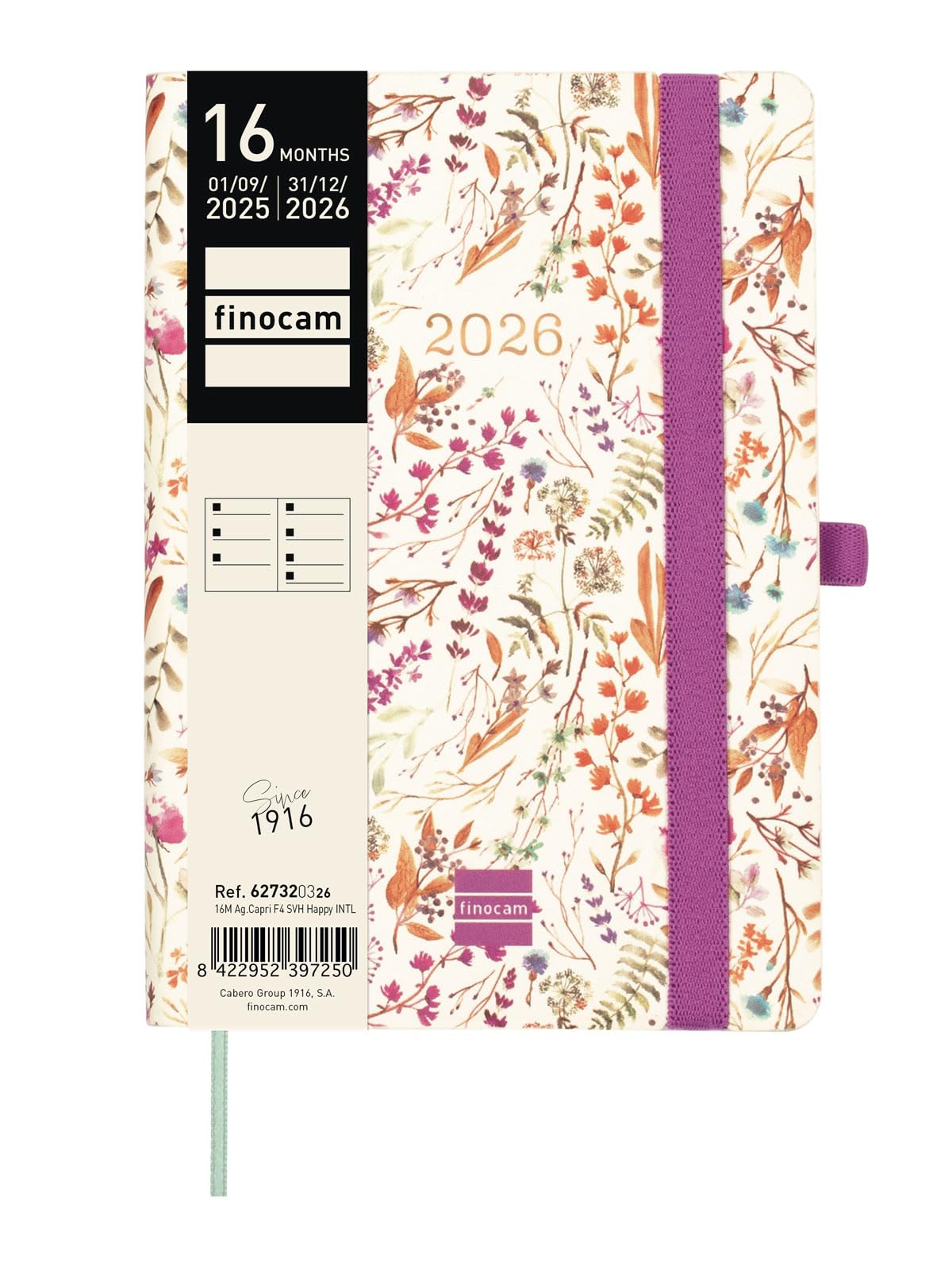Agenda 16 meses septiembre 2025-diciembre 2026 Capri F4-118x168 mm semana vista horizontal Finocam negro · FINOCAM · El Corte Inglés