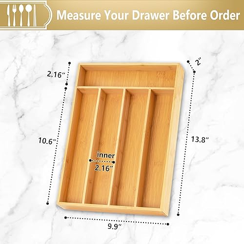 Miniatura 2 de Organizador de cubiertos de 10 pulgadas, organizador de utensilios de cocina, organizador de cubiertos de bambú, bandeja organizadora de cubiertos