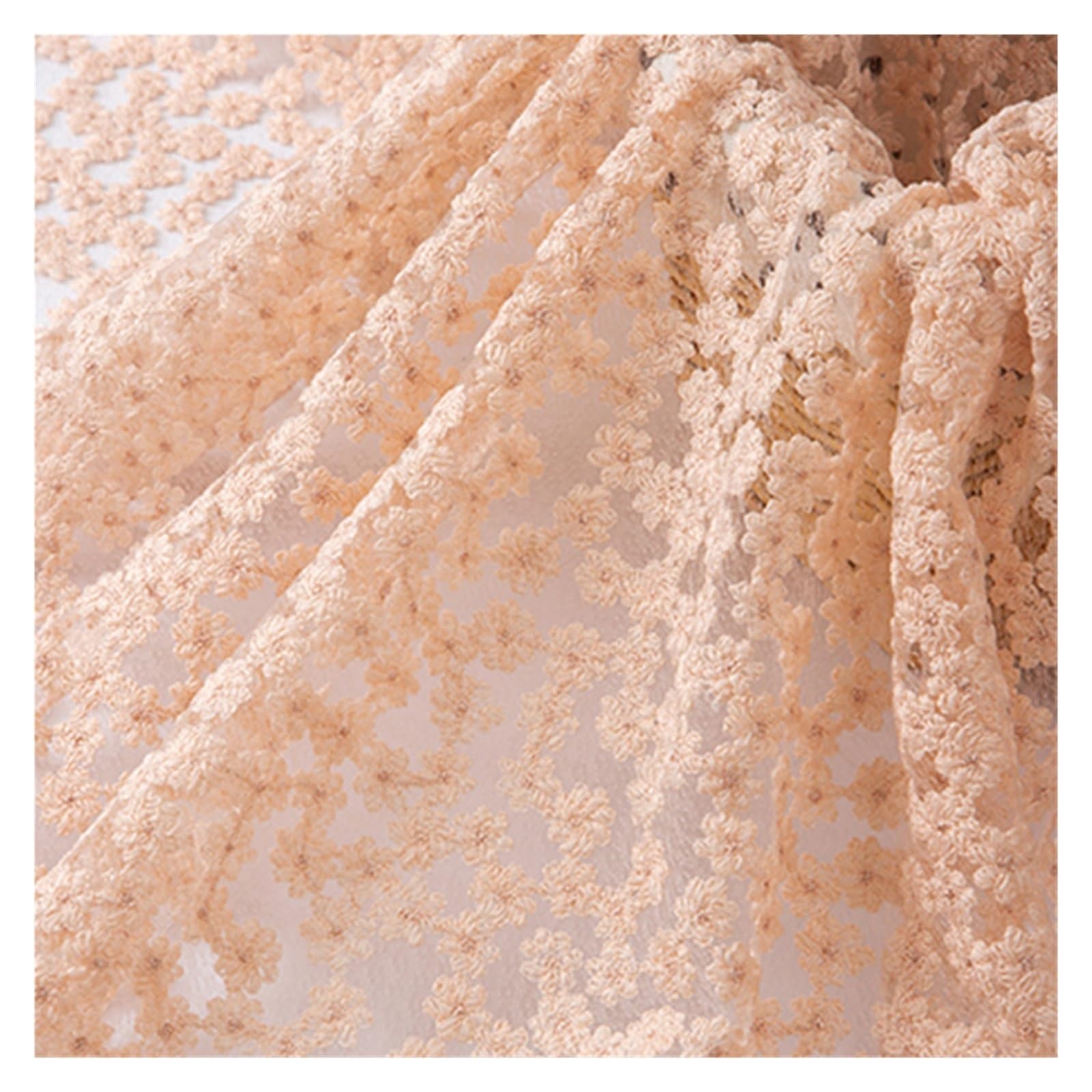 Soft Small Daisy Embroidery Mesh Lace Fabric Skirt Cheongsam Clothing Fabric Handmade DIY Cloth By The Yard(Pink)