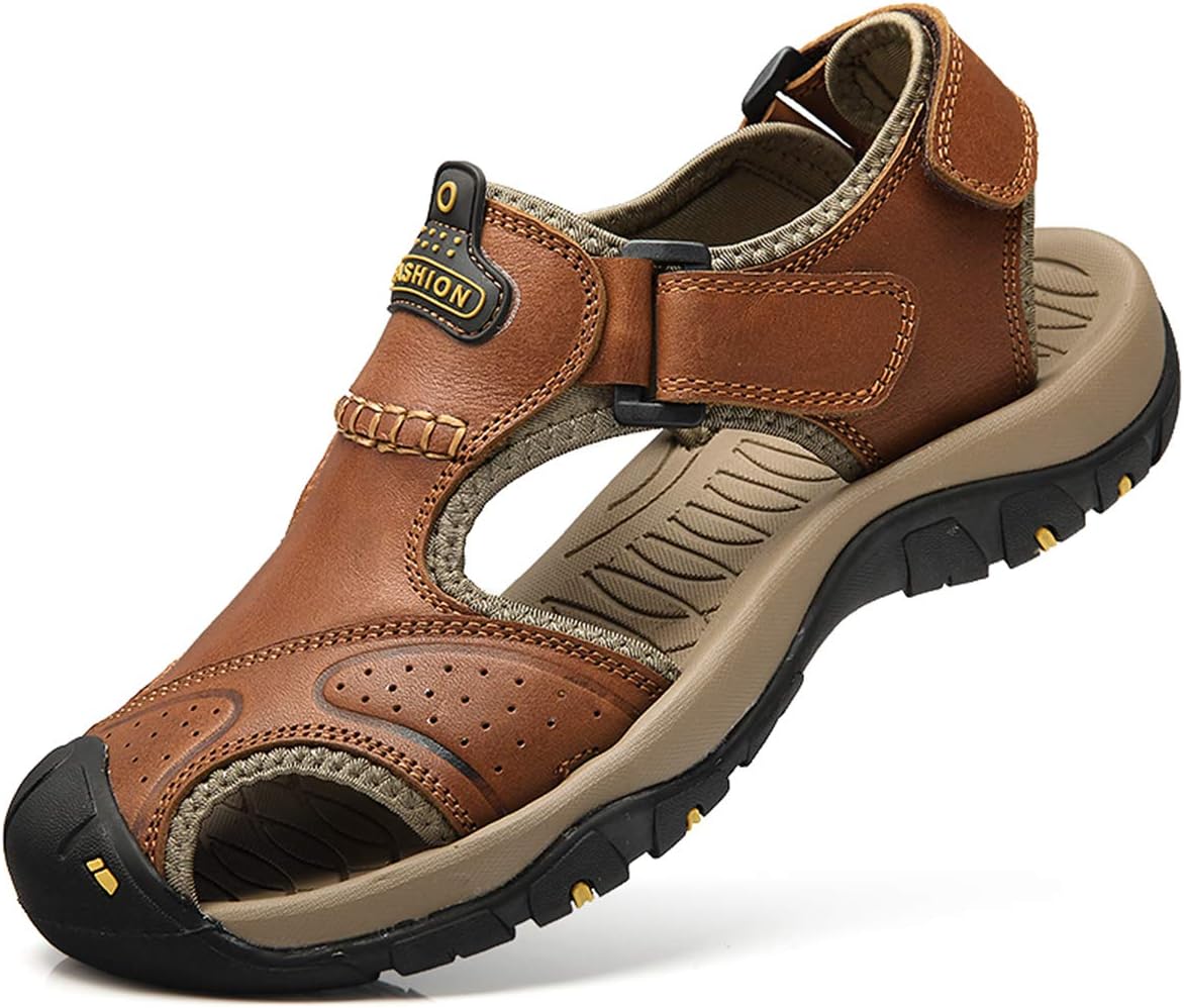 Sandals for Men Leather Closed Toe Sandles Men's Athletic Sports Hiking Fisherman Walking Strap Shoes