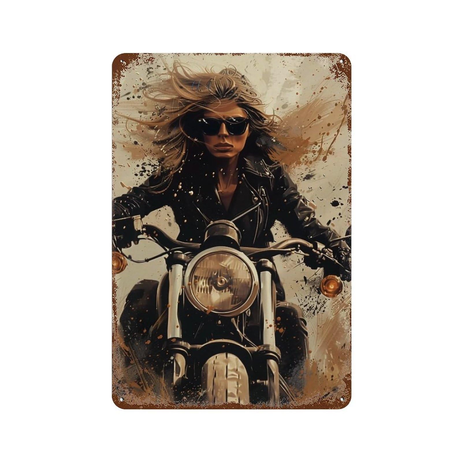 YHGERTKU Stylish Woman on Vintage Cruiser Motorcycle 01 Wall Art Retro Iron Vintage Metal Tin Sign Poster Modern Decor for Living Rooms Gift 30x20cm