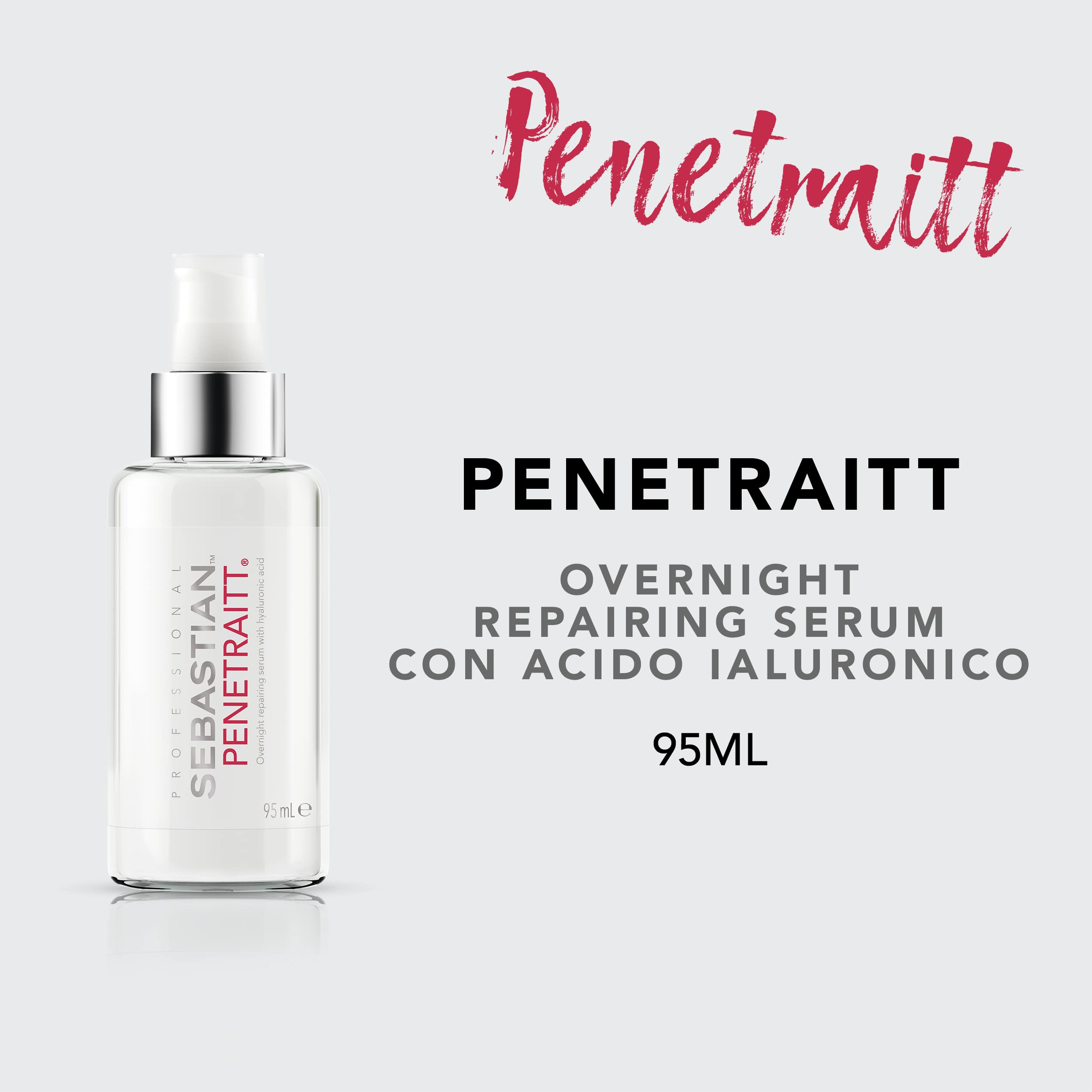 Sebastian Professional Penetraitt Serum, Siero Riparatore Notte con Acido Ialuronico, Ristruttura i capelli dall'interno, Idratazione Istantanea per Rimpolpare Capelli Secchi e Danneggiati, 95ml