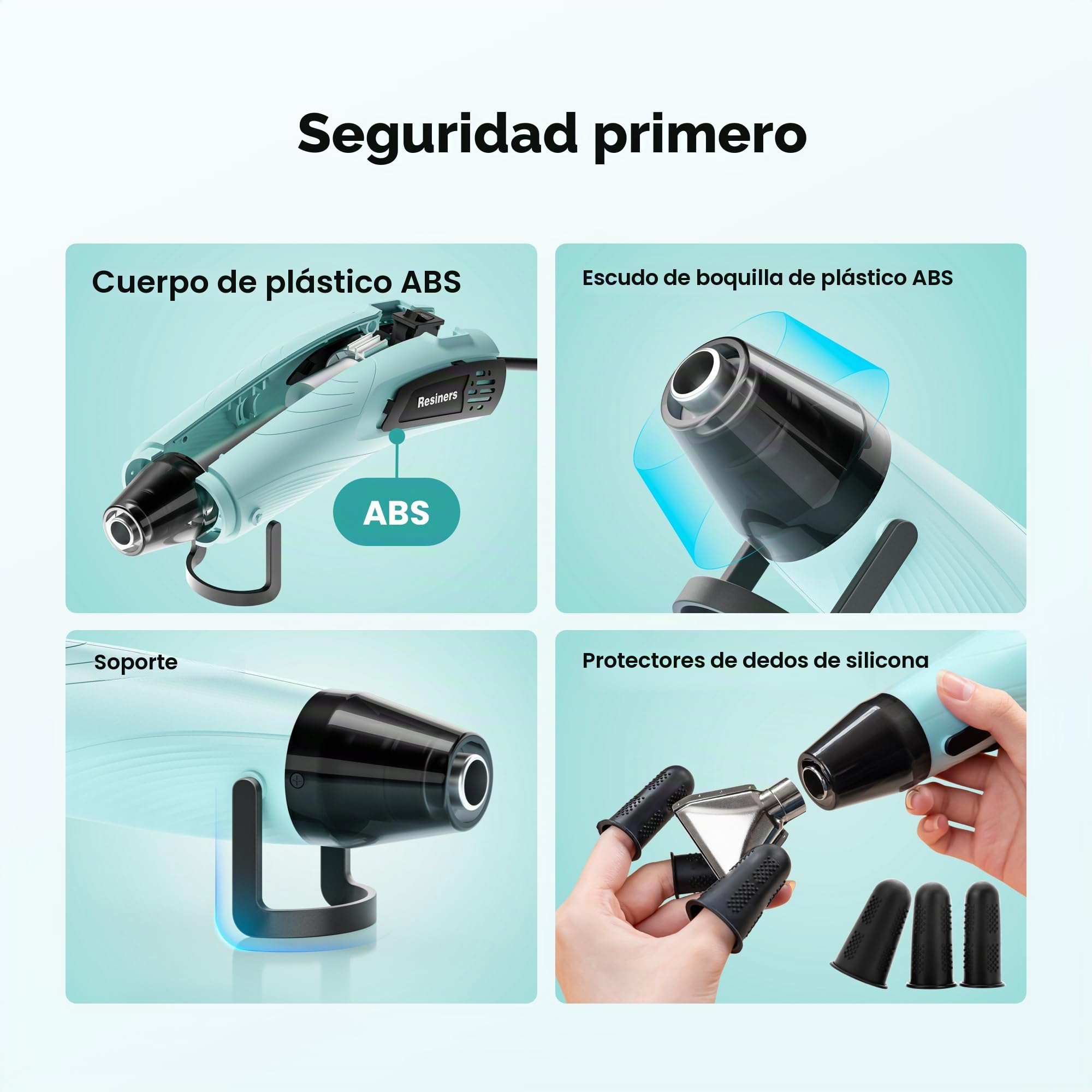 Resiners Mini Pistola de Aire Caliente 2 Temperaturas 255 ℃/350 ℃, 350 W Pistola de Calor Portátil Electrica con Boquillas Reflexivo, para resina epoxi Acuarela Secar, Eliminación de Pintura