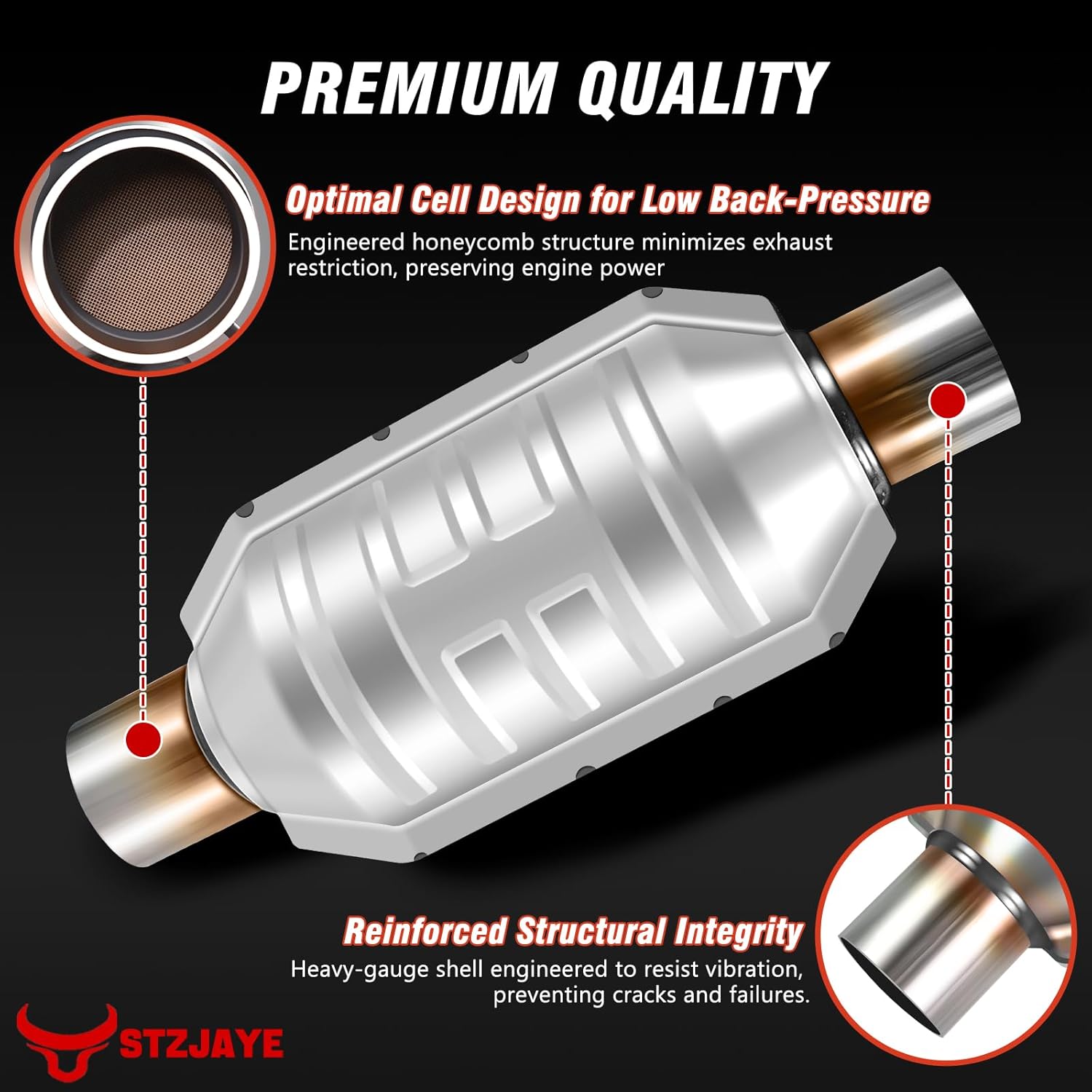 2.5 inch Inlet/Outlet Catalytic Converter with Heat Shield, Universal Direct-Fit Cat Convertor 2.5" Catalyst Converter Automotive Replacement with O2 Port 15" Length (EPA Compliant)