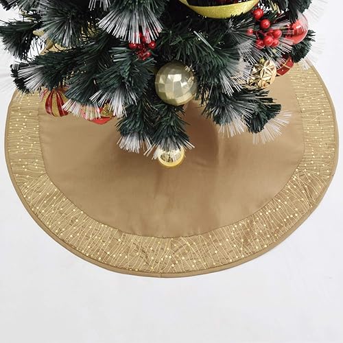 Gireshome Centro de satén de seda sintética dorada, falda de árbol de Navidad con borde de lentejuelas con purpurina brillante, decoración de fiesta
