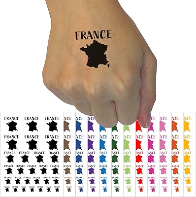 France Country Solid with Text Temporary Tattoo Water Resistant Fake Body Art Set Collection - Brown (One Sheet)