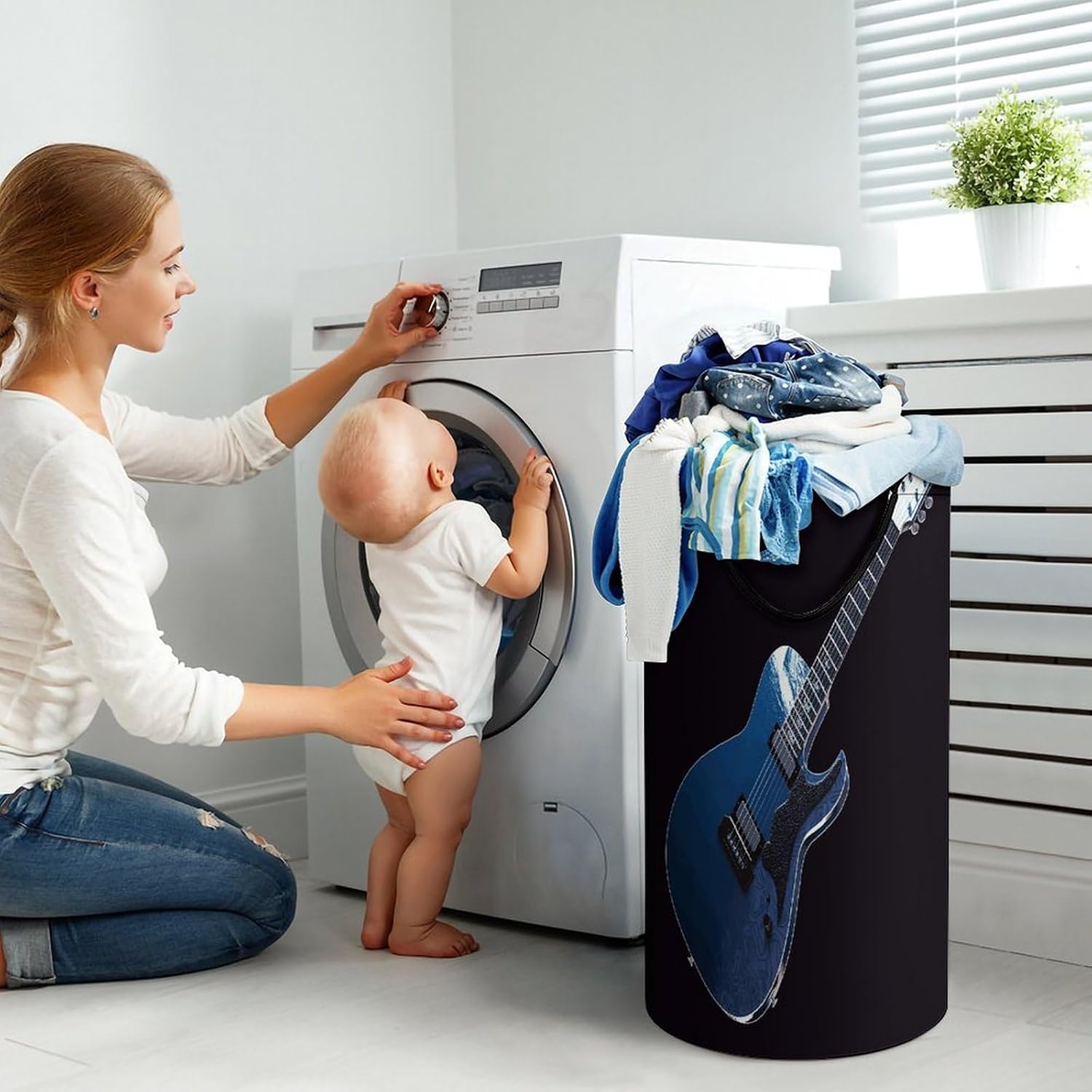 Blue Guitar Laundry Basket 86L Laundry Hamper | Collapsible Clothes Hamper with Reinforced Handles Waterproof Tall Foldable Dirty Clothes Basket for Hotel, Home, Closet