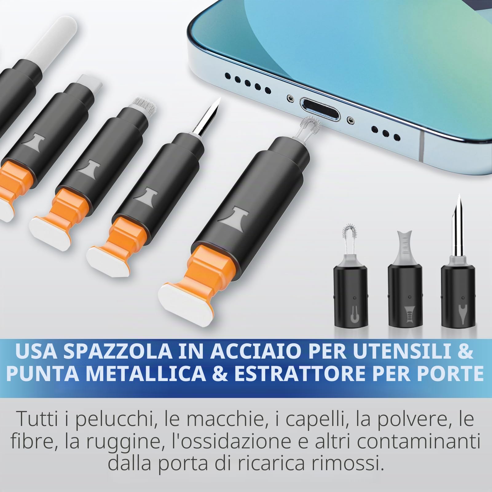 Edglete Set di pulizia per iPhone Set di pulizia per cellulari Set di pulizia - Pulizia del connettore di ricarica Pulizia degli auricolari Set per rendere pulito lo speaker iPhone, strumento di