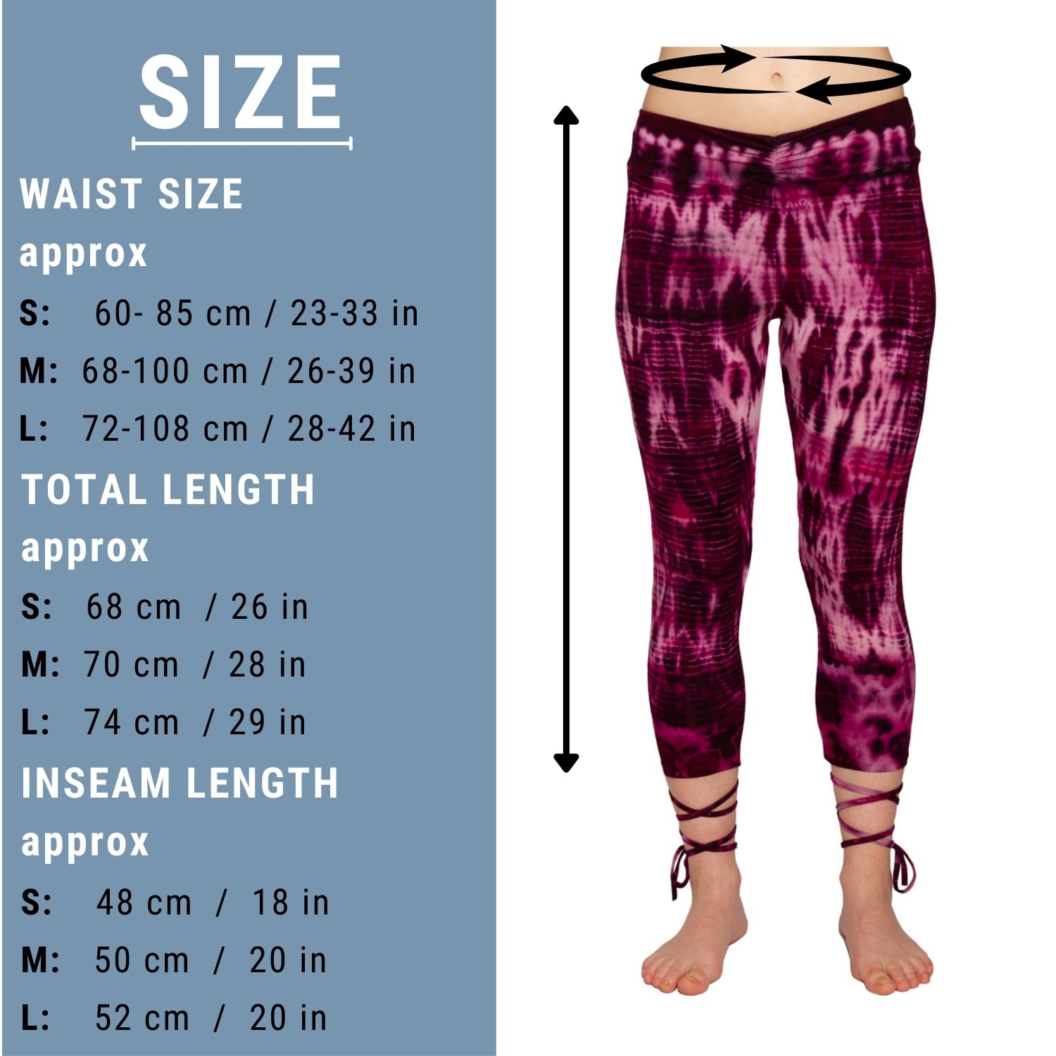 PANASIAM Leggings Capri Donna - Leggings Yoga con Lacci - Lunghezza 3/4 | Tinti a mano, morbida fascia alta in vita, leggings fitness & allenamento, traspiranti, viscosa & elastan, pantaloni yoga