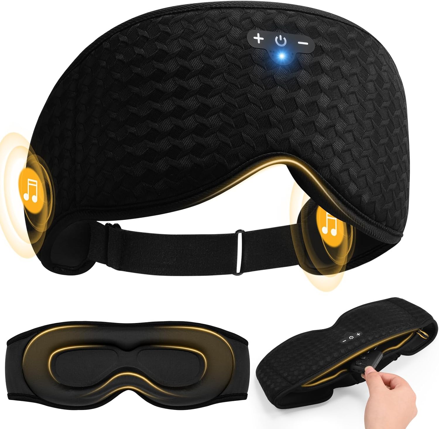 3D Contoured Sleep Mask with Bluetooth Headphones, Adjustable Blackout Sleeping Mask, Easy Installation Sleeping Headphones with Ultra-Thin Stereo Speakers for Men, Women – Black