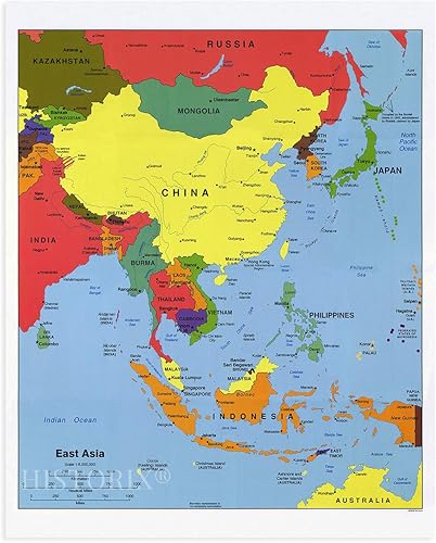 Miniatura 6 de HISTORIX Mapa de Asia Oriental 2004, póster de mapa de Asia de 24 x 30 pulgadas, arte de pared de Asia oriental, póster de mapa de Asia, incluyendo
