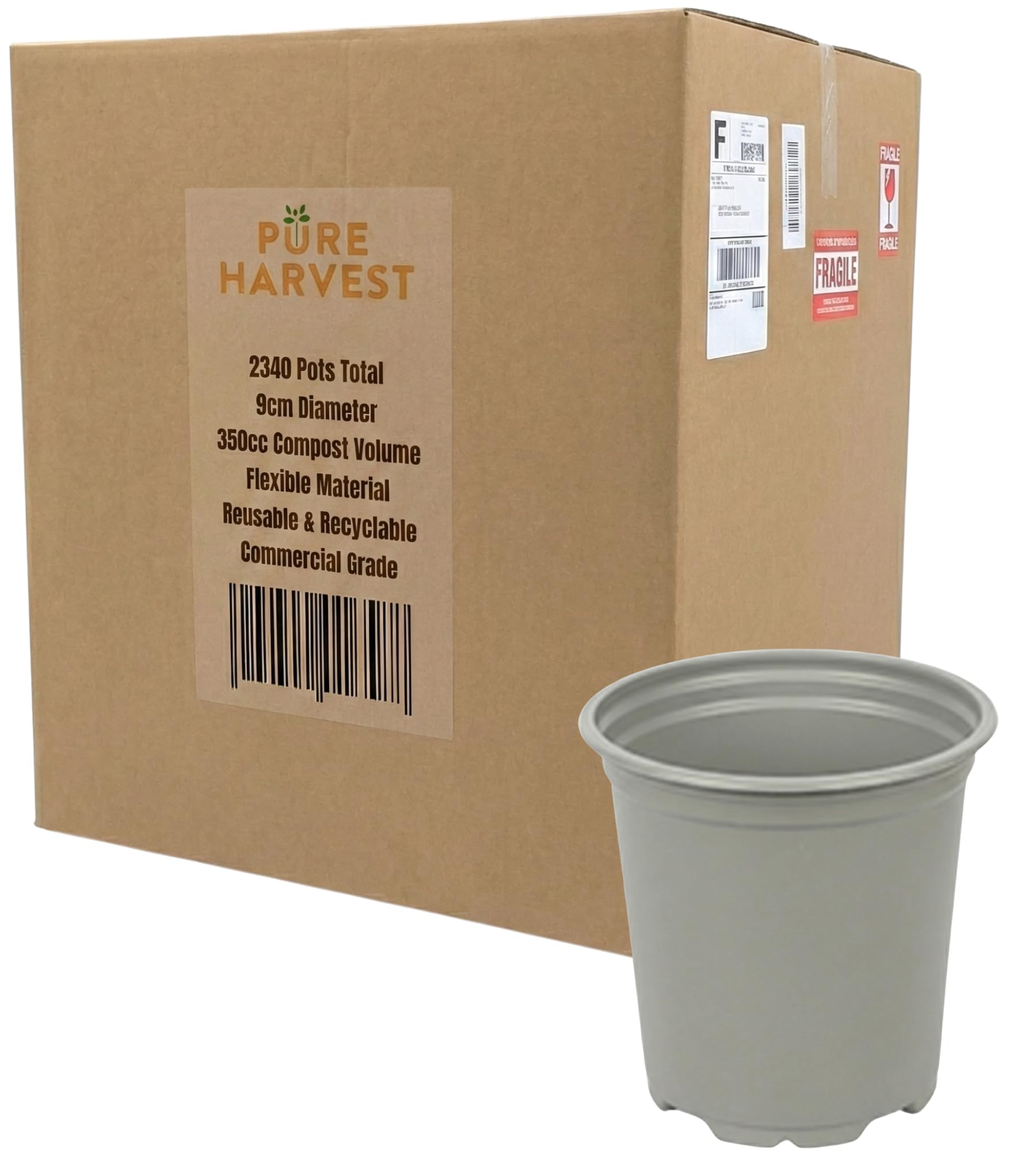 Pure Harvest 9cm Round High Propagation Plant Pots – Box of 2340 Durable Nursery Pots. Growing Containers for Herbs, Veg Plants & Annual Flowers. Excellent Drainage, Reusable & Easy to De-pot. Grey