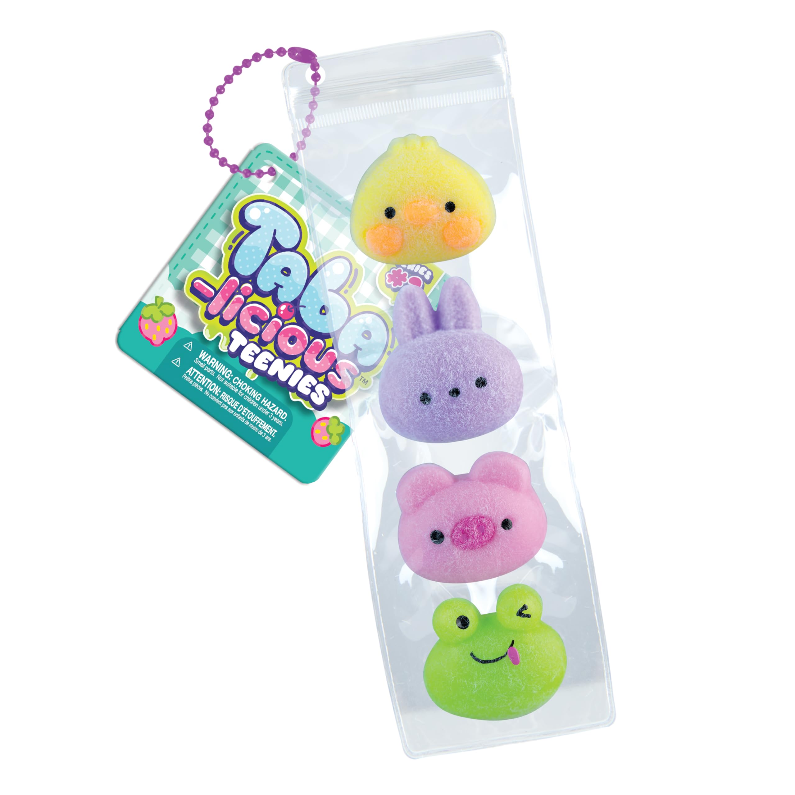 ORB Tabalicious Farm Teenies TABA Squishy Charm Toy Set - 4 Squishy TABA Farm Animal Faces in Resealable Charm Bag - Attach to Backpacks, Keychains, Wristlets, Bags and More for On The Go Play