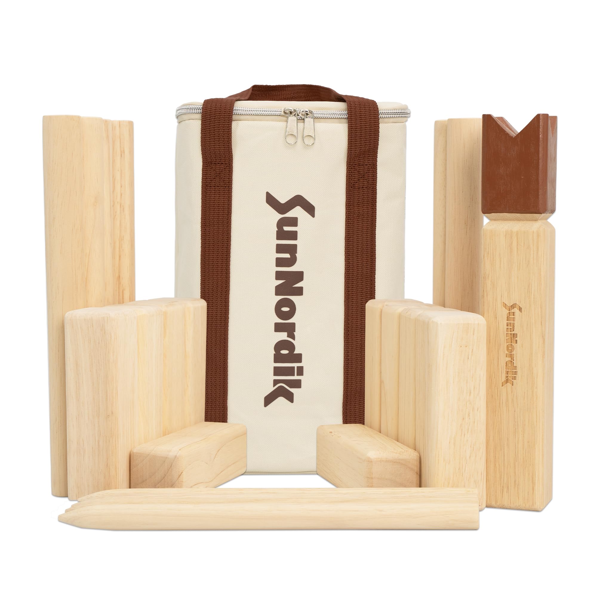 SunNordik Kubb Wikingerspiel, Gummibaumholz, mit Segeltuch-Tragetasche und Spielanleitung, Outdoor-Wurfspiel