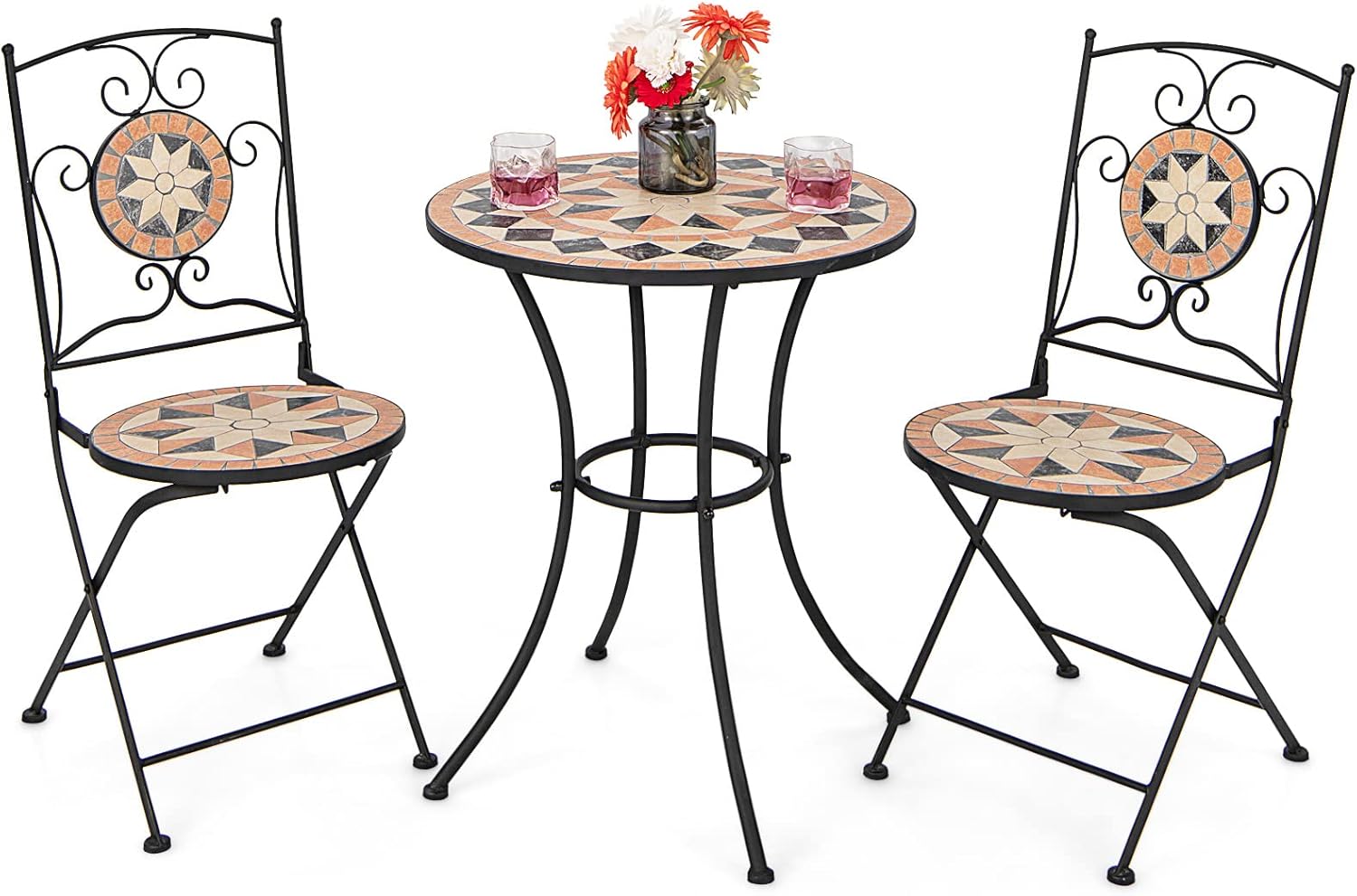 Giantex 3 Pieces Patio Bistro Table Set, Round Garden Table