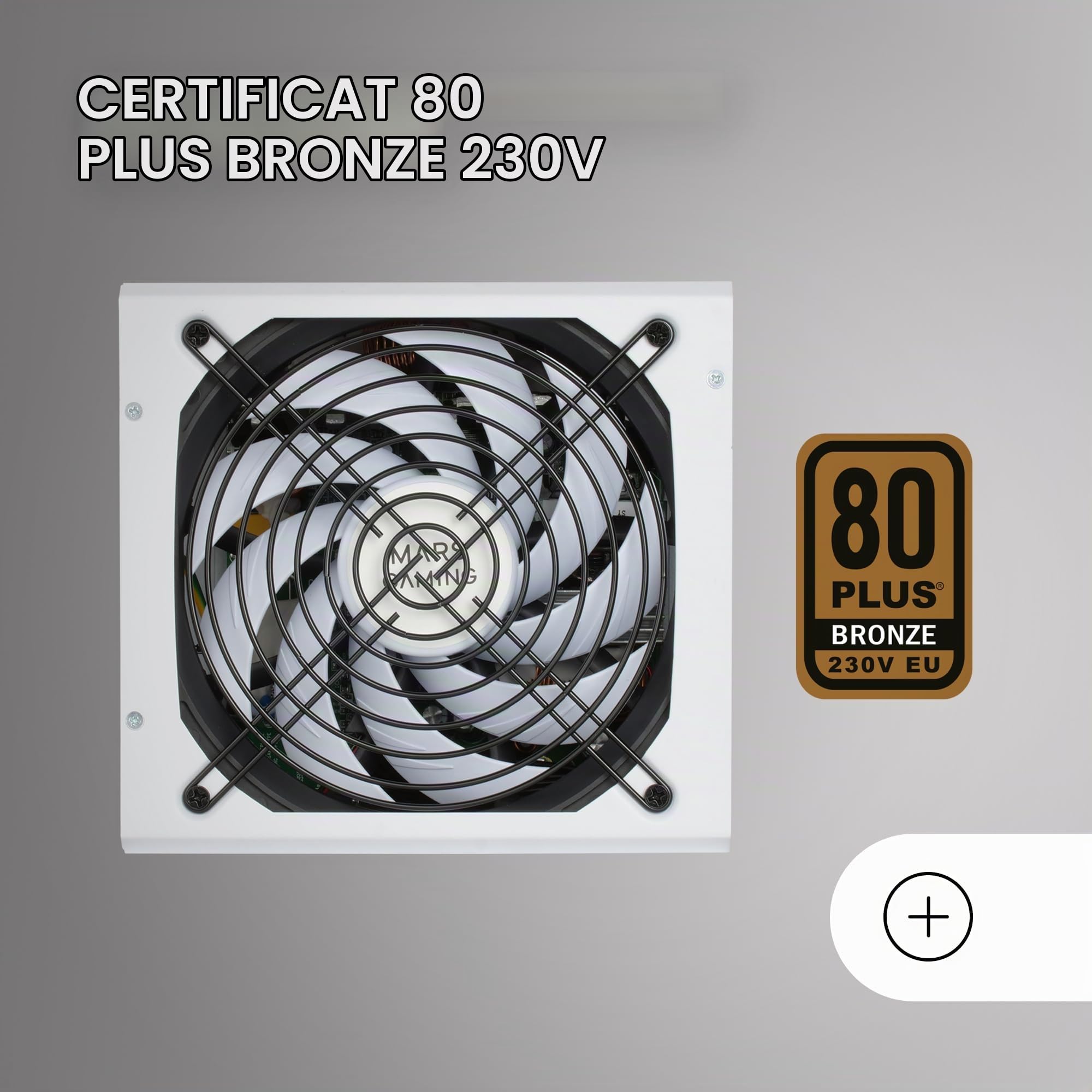 Mars Gaming MPB650, Alimentation PC ATX 650W, 6 Ans Garantie, 80Plus Bronze 230V, Ventilateur FDB 140mm avec Technologie Silencieuse AI-RPM, 90% d'Efficacité, Blanc