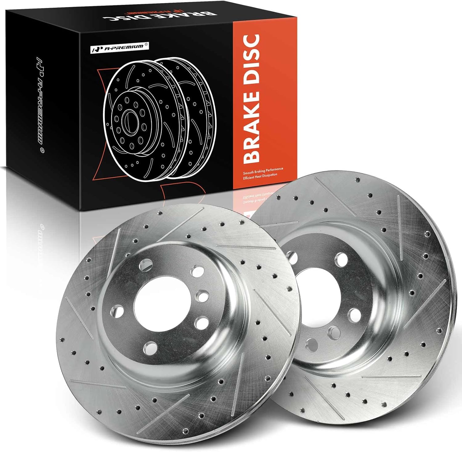 A-Premium 12.99 inch (330mm) Front Drilled and Slotted Disc Brake Rotors Compatible with Select BMW Models - F10 Series 528i 2011-2016, 528i xDrive 2012-2016, 2-PC Set