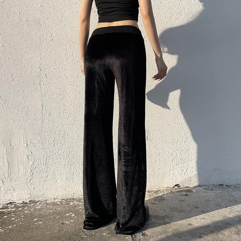 heyheyshine Women Velvet Pants Star Rhinestone Graphic Flare Pants Adjustable Low Waist with Pocket Flared Leg Trousers4