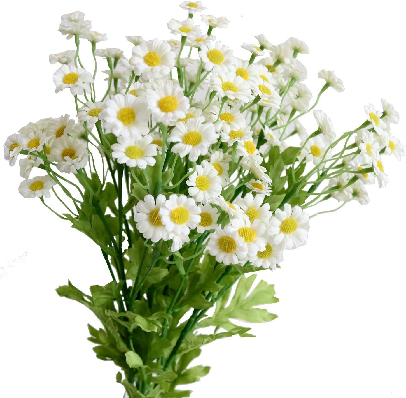 Artificial Daisy Flowers Silk Fake Chamomile Flowers Stem Small Daisy for Wedding Home Table Garden Decor (White)