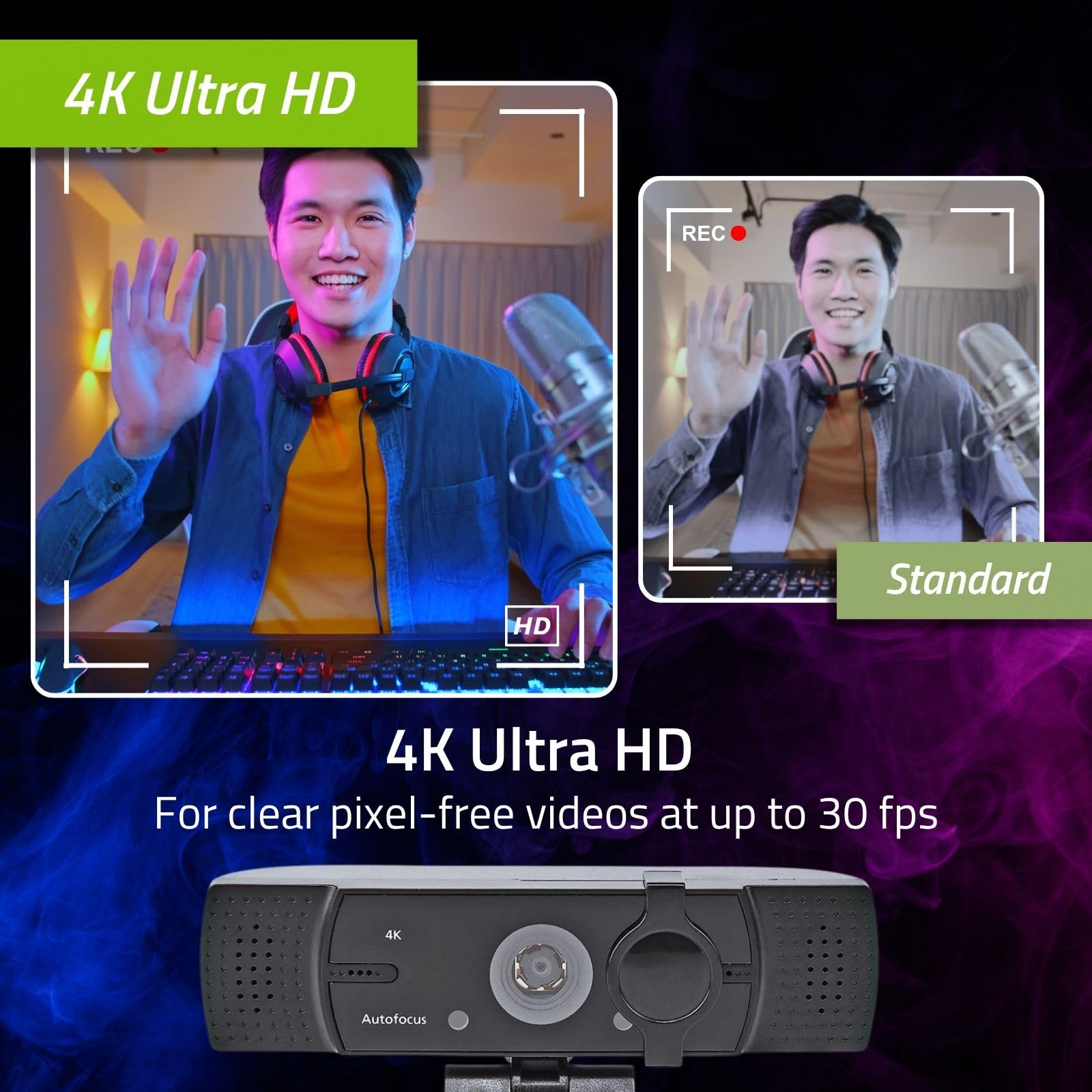 Nedis WCAM120BK Webcam | Full HD@60fps / 4K@30fps | Autofocus | Micrófono Incorporado | Negro