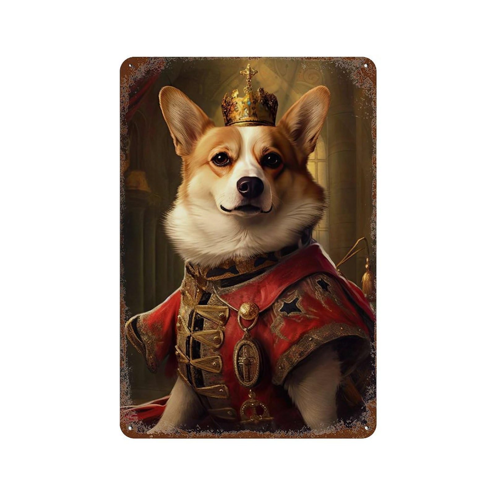 Garage Style Corgi The King Rust Effect Tin Sign 11.8"x7.9", Farmhouse Wall Decor for Bar And Workshop
