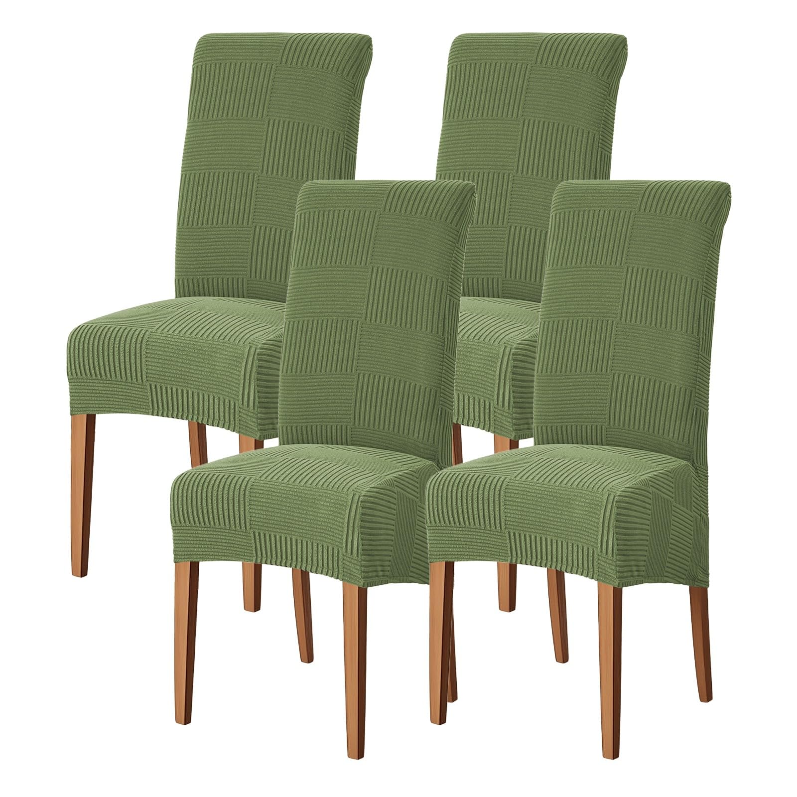 WYLEBER Dining Chair Covers Set of 2/4/6,Stretch High Back Dining Room Chairs Covers,Washable Removable Chair Protector,For Kitchen Restaurant and Hotel(Olive Green,4 Set)