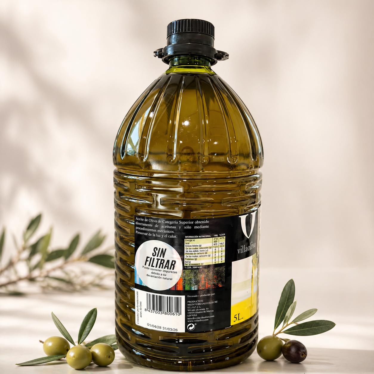 Aceite de Oliva Virgen Extra Sin Filtrar 5L Villaolivo | Cosecha 2025-2026 | Envasado Bajo Pedido | Origen España