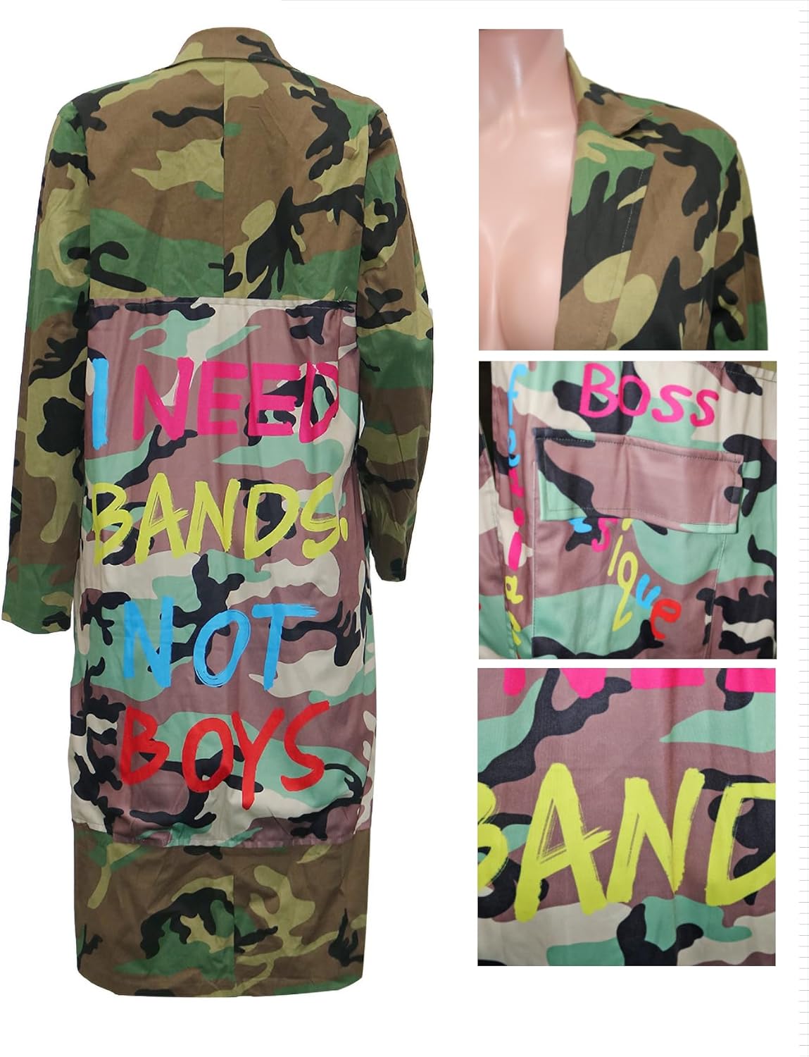 Sexy Camouflage Jacket for Women Army Fatigue Long Cargo Jackets Trench Coat Plus Size - Image 4