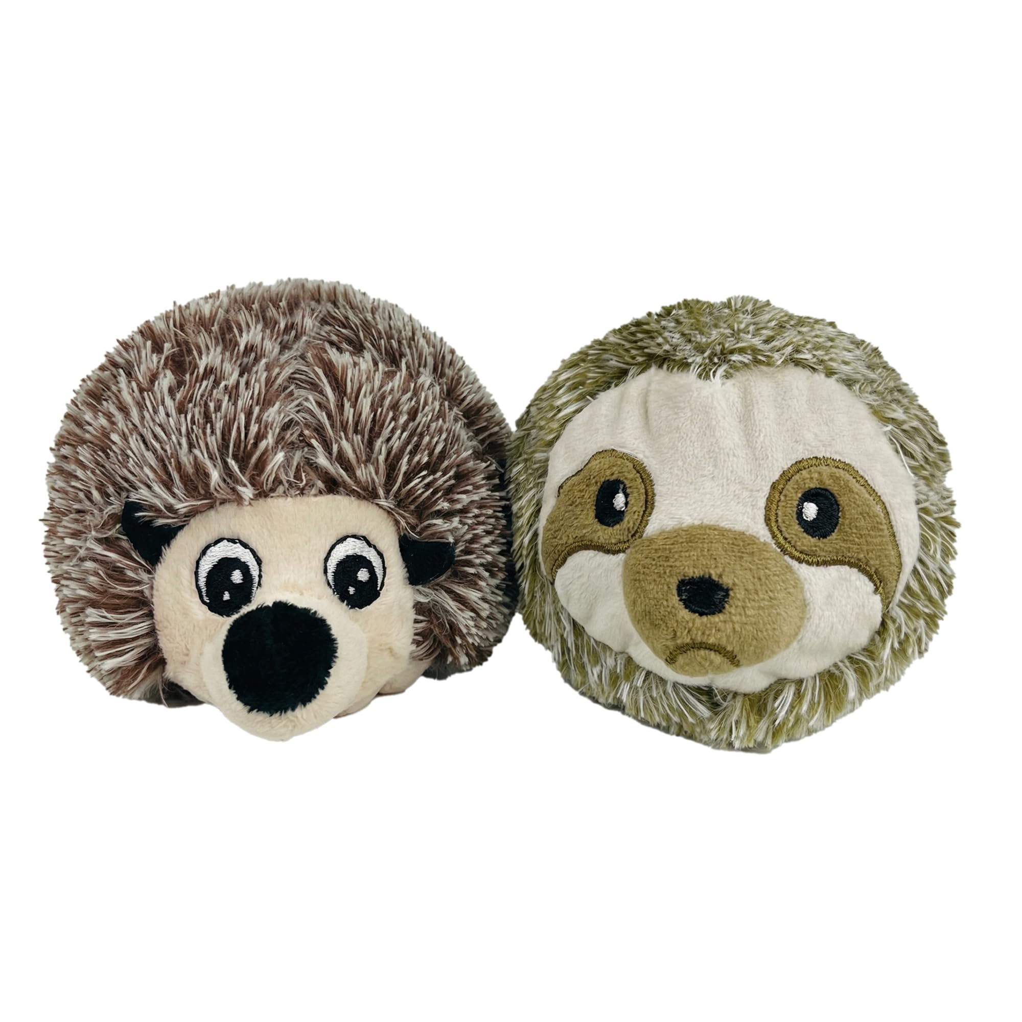 Pet Lou EZ Squeaky Ball Twin Pack, Hedgehog and Sloth, 4-inches Diameter, Brown, Plush, Pet Toys and Supplies