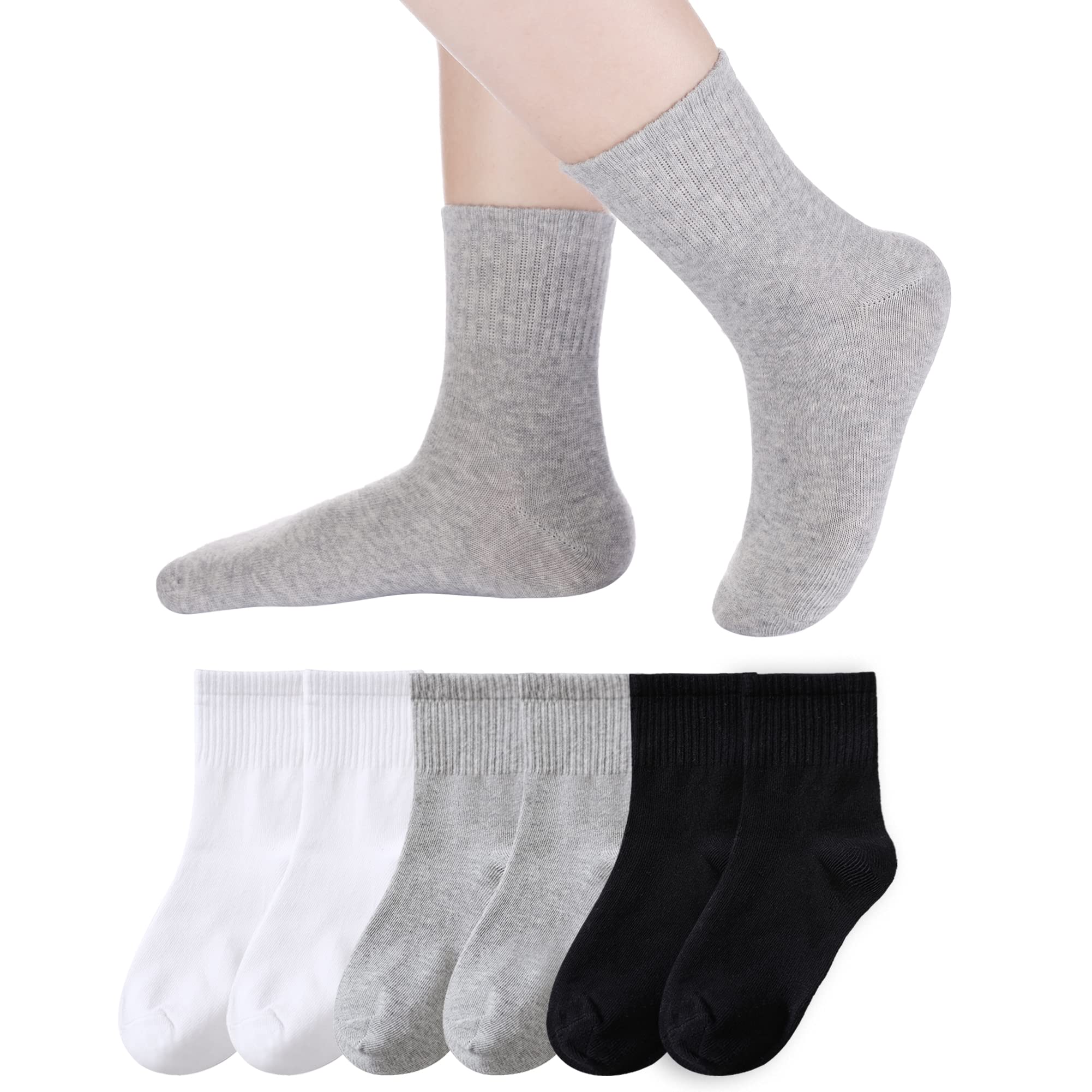 Eyean Kids Athletic Crew Socks Boys Girls Cotton School Uniform Casual Basic Socks 6 Pairs