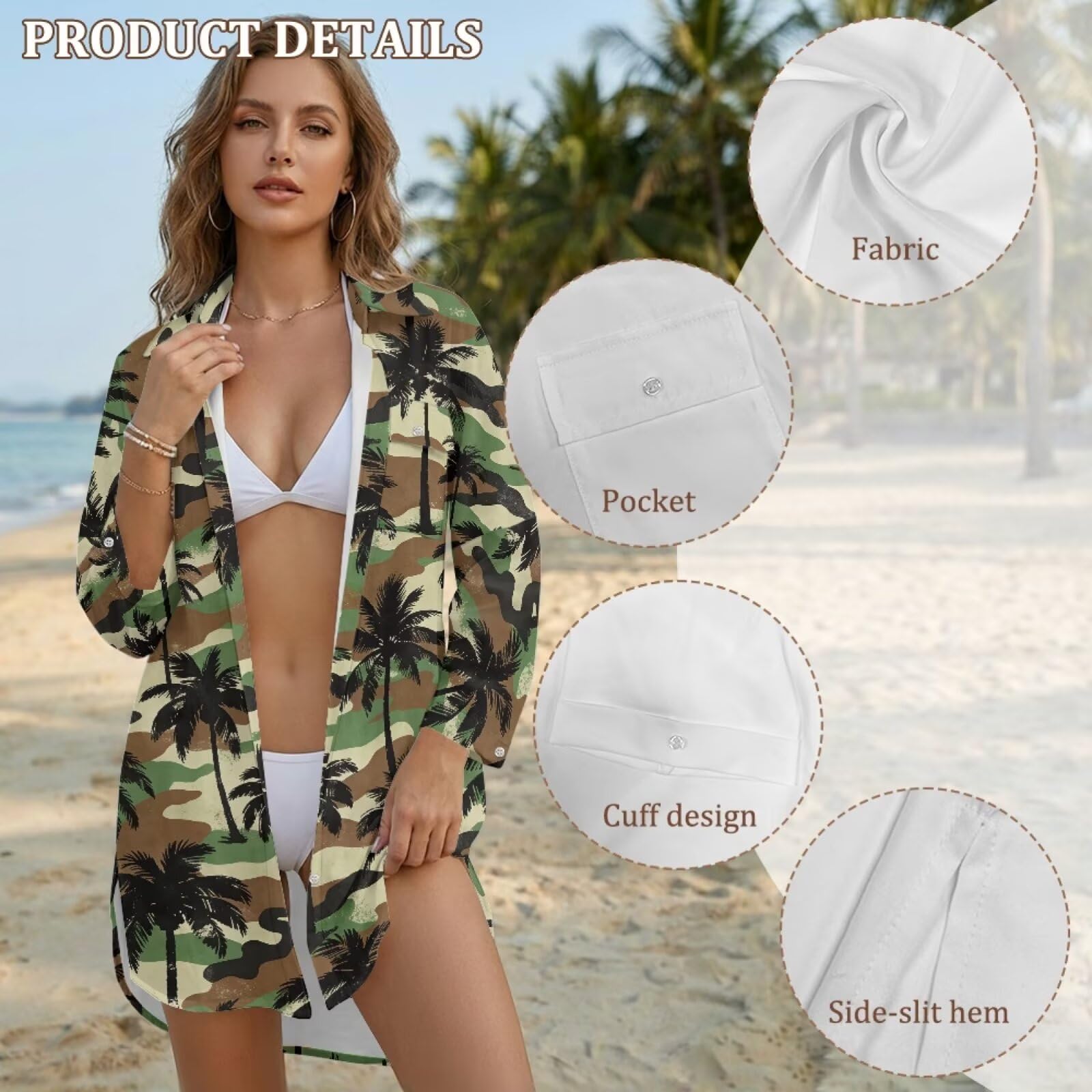 Pareo de playa para mujer, con botones, vestido de playa para verano, tallas S-3XL