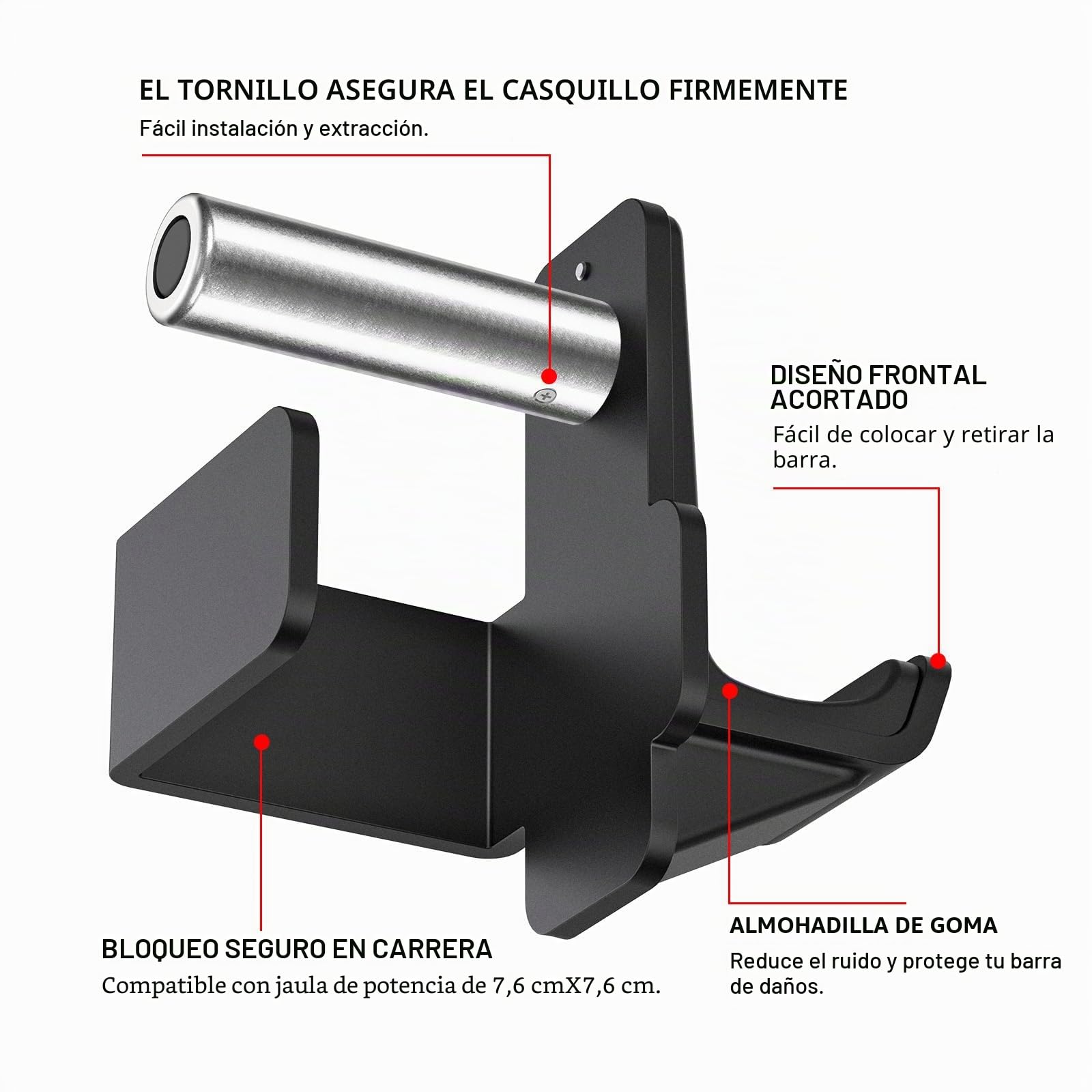 Kipika Ganchos en J para rack de potencia de 3 x 3 pulgadas con agujero de 5/8" o 1" - Ganchos de acero reforzado en la parte inferior con almohadillas de goma - Accesorios de rack de sentadillas de