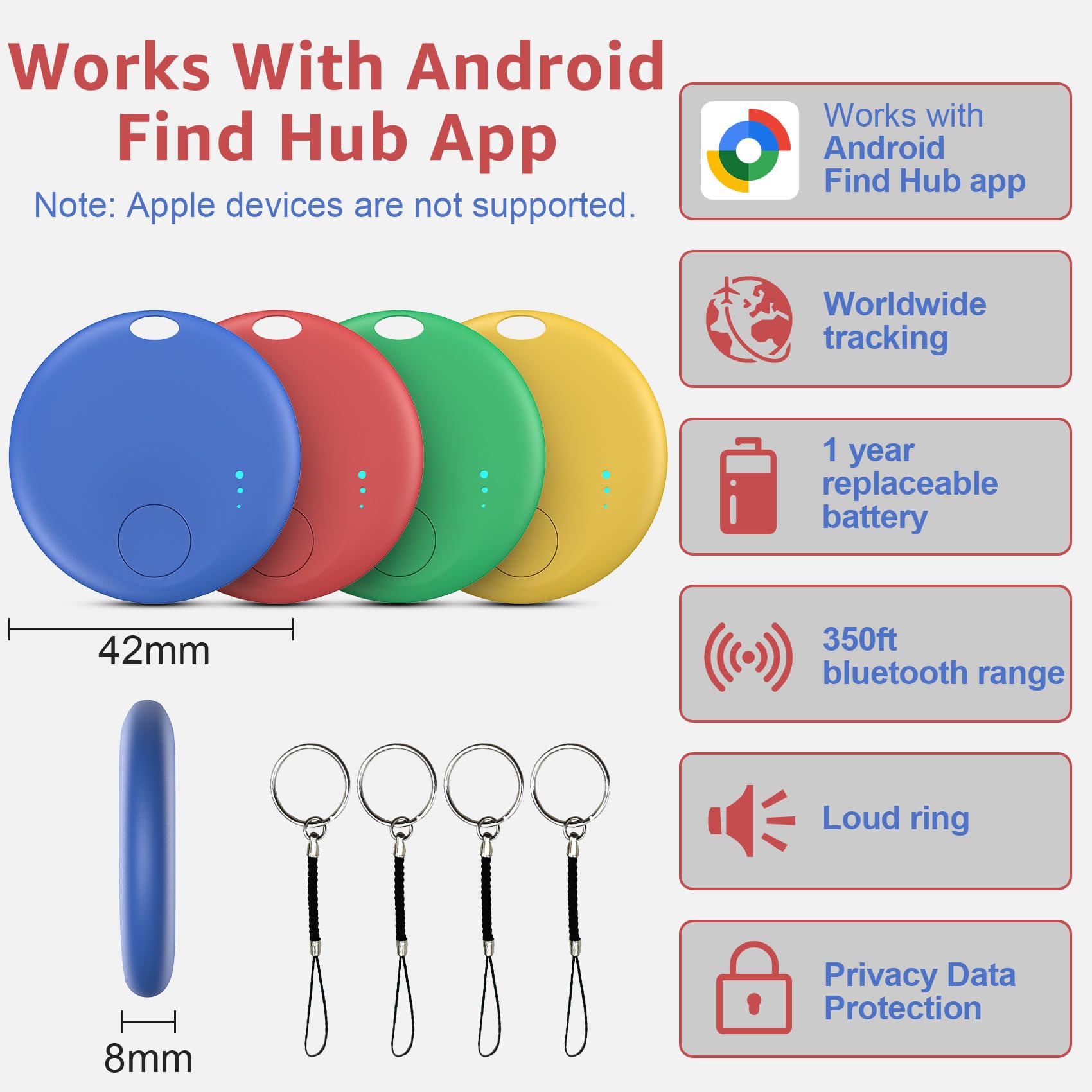 Air Tracker Android e iOS, 4 PCS Smart Tracker Tag GPS Localizzatore Chiavi Compatibile con Trova Dispositivo e Apple Find My, Bluetooth Tracker Compatibile per Portafogli,Chiavi,Zaini