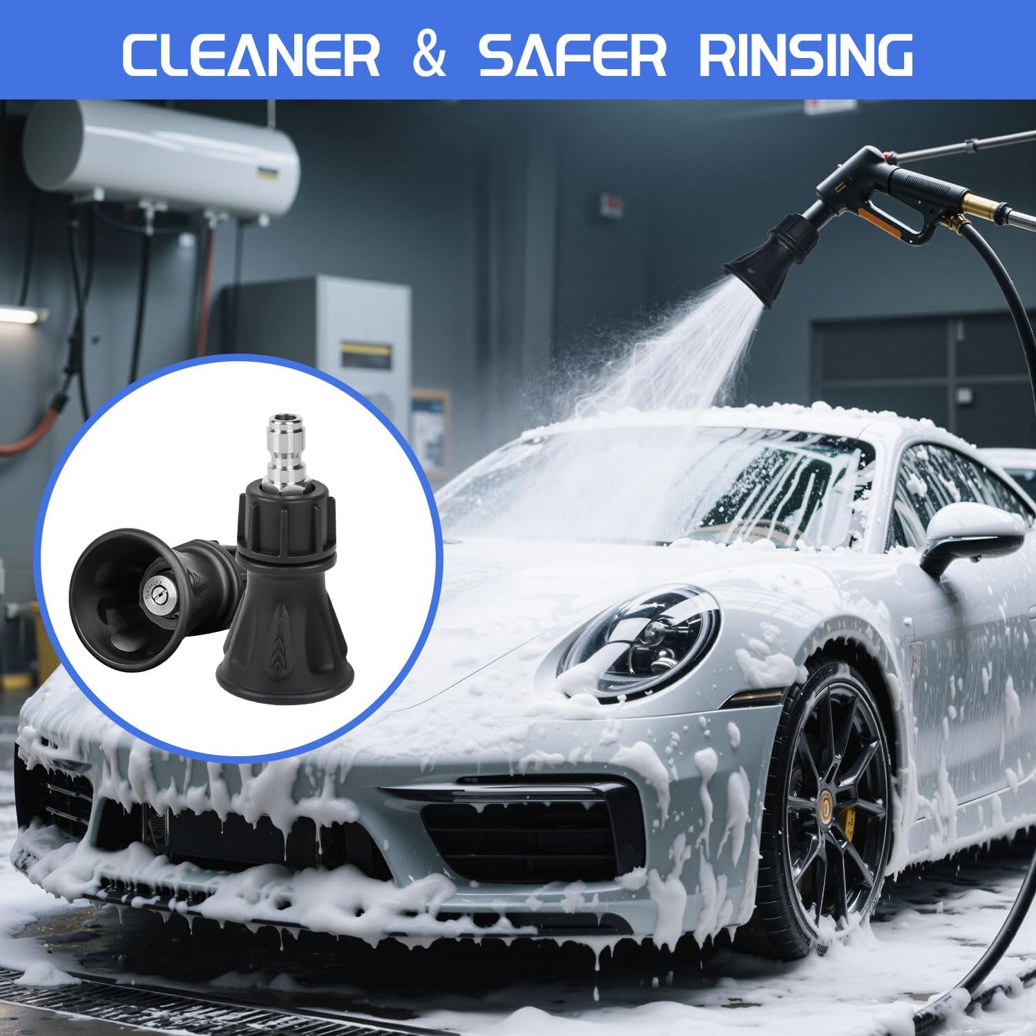 2 Pack 40 Degree Pressure Washer Nozzle Guard Durable Pressure Washer Nozzle Guard with Rubberized Protecting Guard, Stainless Steel High -Efficiency Cleaning, 1/4" Quick Connect(4.0 Orifice)