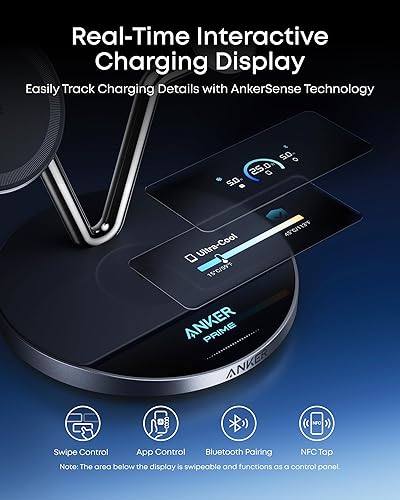 Miniatura 5 de Anker Prime MagSafe Charger Compatible, estación de carga 3 en 1, soporte de carga inalámbrico certificado Qi2 de 25 W, pantalla inteligente con