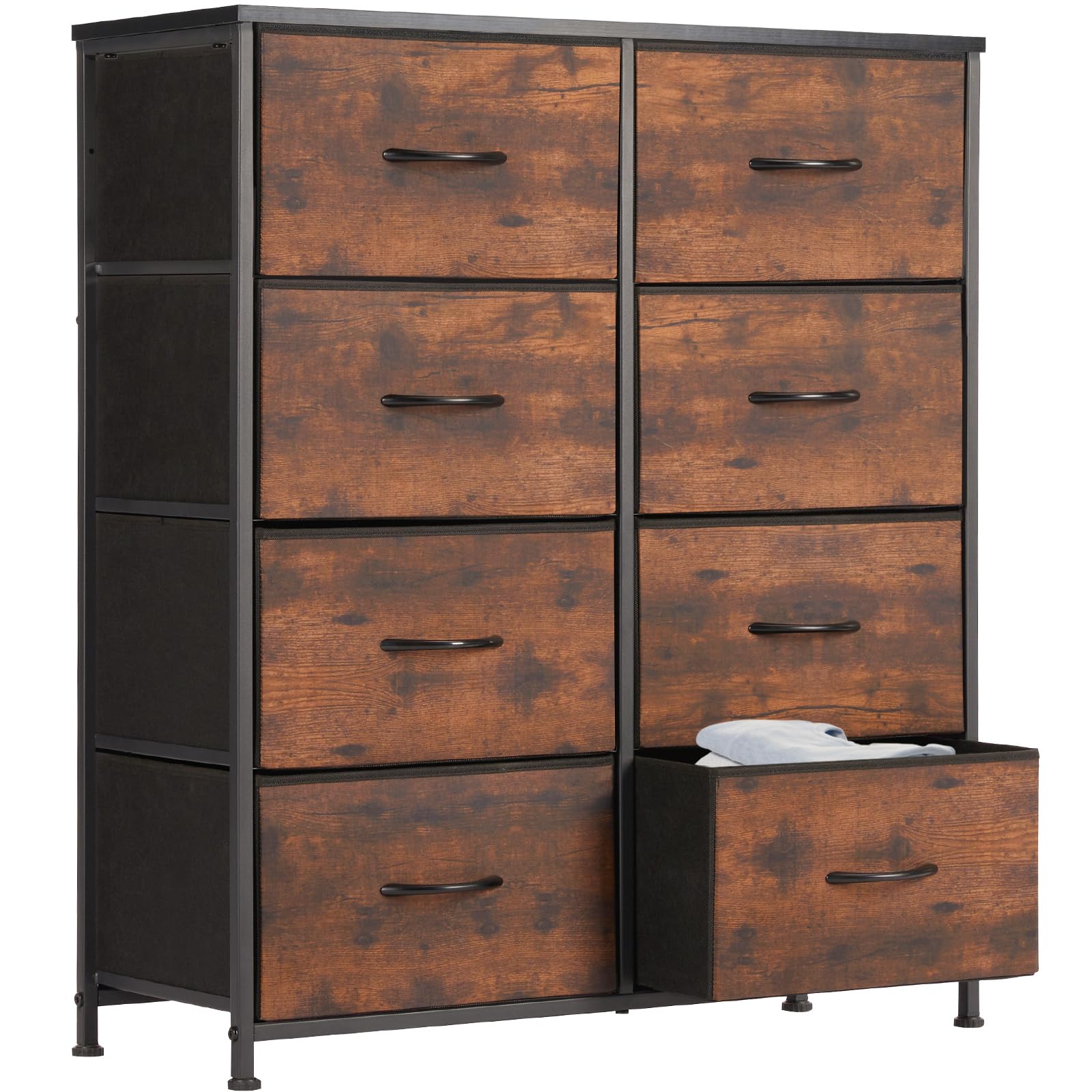 Sweetcrispy Kommode,Sideboard Wohnzimmer für Schlafzimmer mit 8 Stoffschubladen,Einstellbare Füße Schubladenschrank,Schwarzbraun