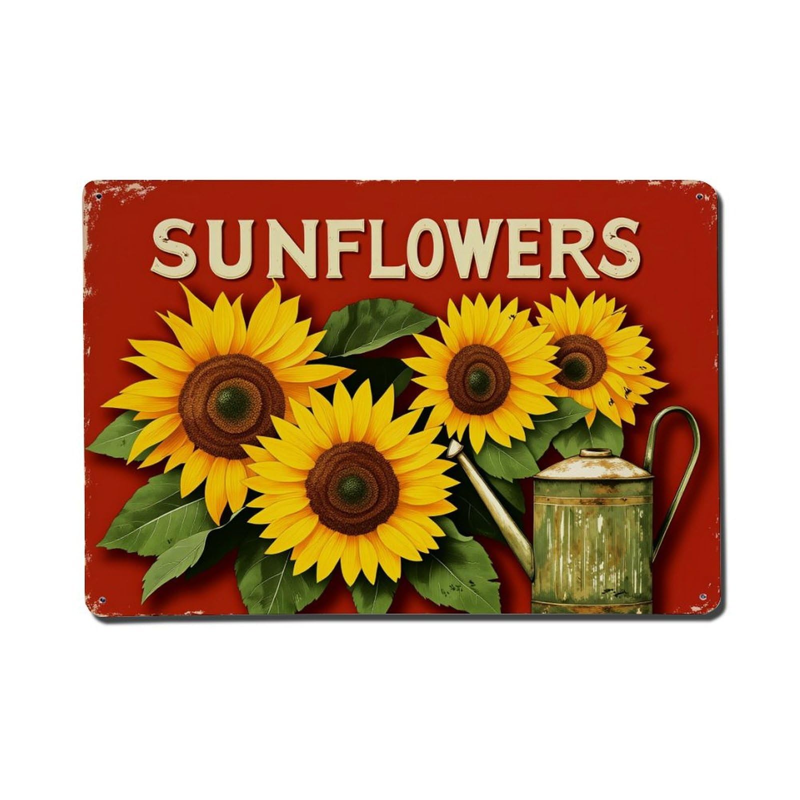 Sunflowers Watering Can Garden Art Print Tin Sign Vintage Metal Poster, Home Bar Garage Man Cave Cafe Indoor & Outdoor Wall Decoration 8x12Inches