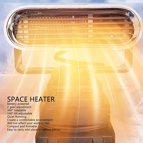 Miniatura 6 de Hyuduo Calentador de espacio portátil con pilas para serie 2, ajustes de calor ajustables, rotación 360, inclinación de 160 grados para descongelar,