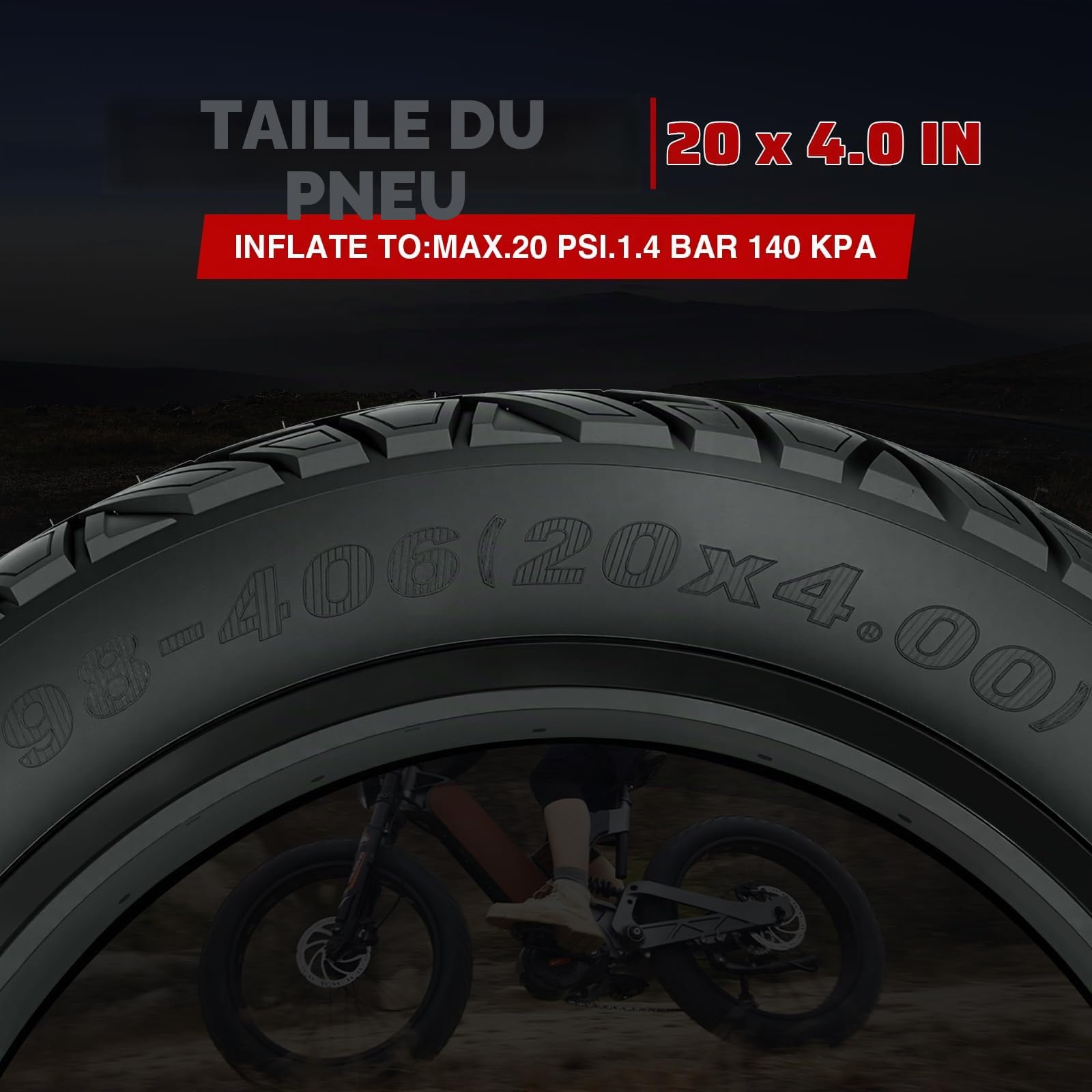 ZUKKA Pneus de VTT Fat Bike 20/26 x 4,0" - 20/26" - Robuste - Rainures profondes - Pliable - Remplacement tout terrain