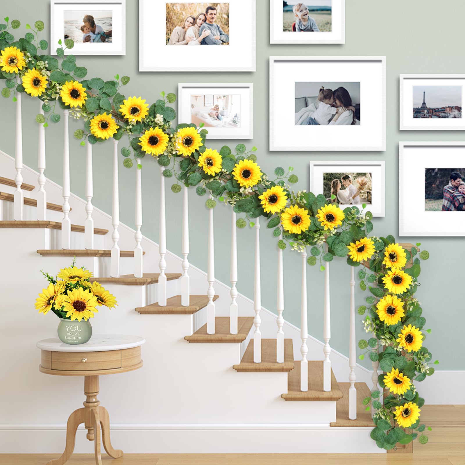 Künstliche Sonnenblumen-Girlande, 4 Packungen 1,8 m, Seiden-Sonnenblumen, Reben, hängende Blumen, Girlande mit grünen Blättern für Party, Babyparty, Geburtstag, Hochzeit, Raumdekoration (4