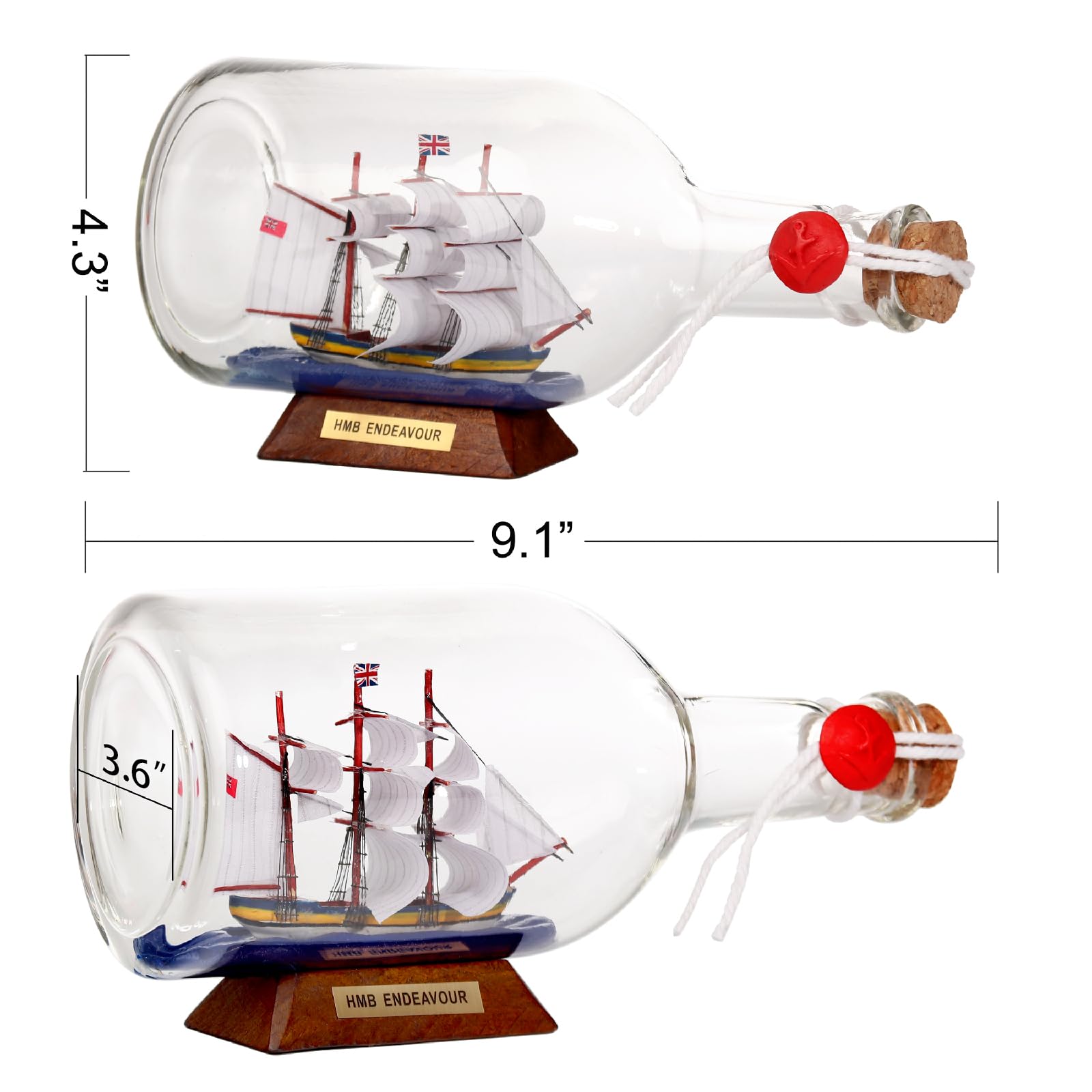 Modello di nave in una bottiglia di vetro ornamento da tavolo nautico ornamento per la casa barca a vela Decor Endeavour British Tallship