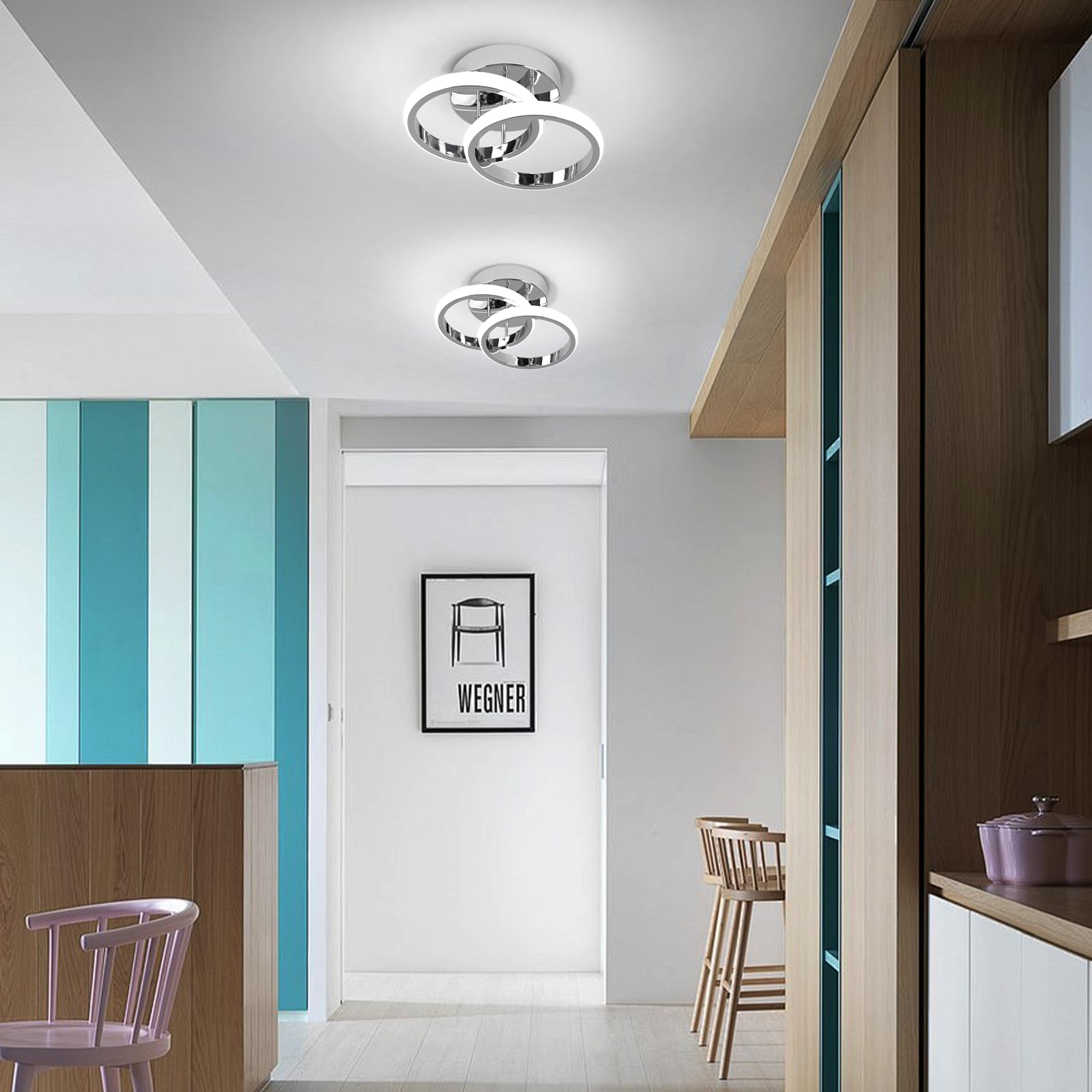 EIDISUNY LED Ceiling Light Modern 24cm Silver Round Simple Ceiling Light Fixture LED for Corridor Kitchen Stairs Hallway Study Room Bedroom Living Room - Image 4