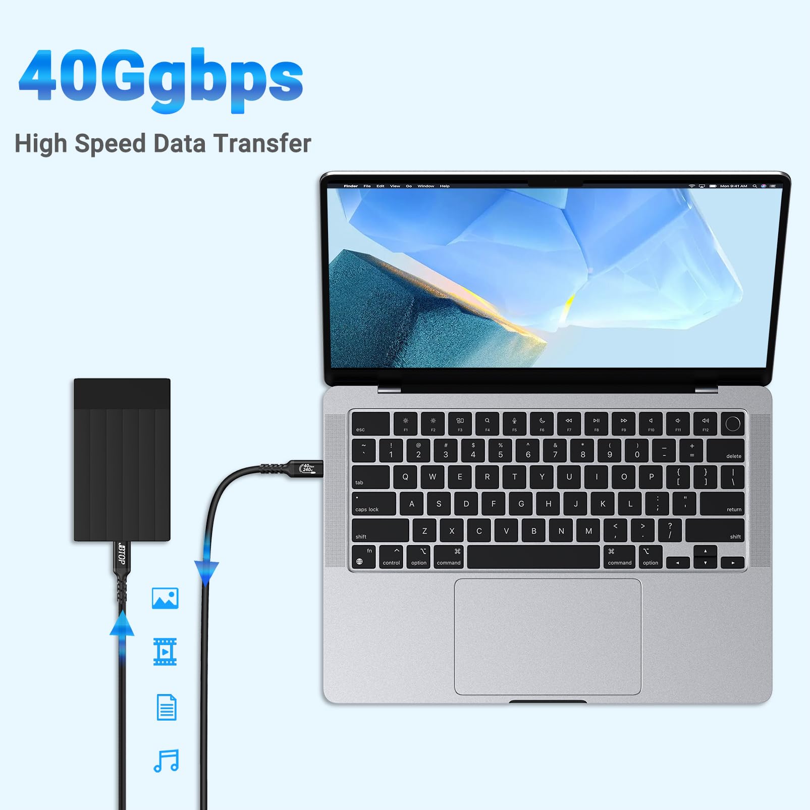 Lot de 2 câbles de données USB 4 40 Gbit/s (4,5 m), charge rapide 240 W, 8K/6K/5K @ 60 Hz, câble USB C vers USB C compatible avec iPhone 15/Pro/Plus/Pro Max, Samsung Galaxy, câble Thunderbolt