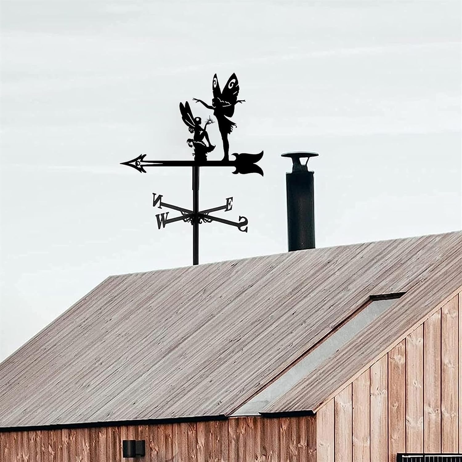 Weathervane Weather Vane Butterfly Elf Shape Wind Direction Indicator with Roof Mount Creative Metal Home Decor Ornament Gift for Farm Yard Wind Vane